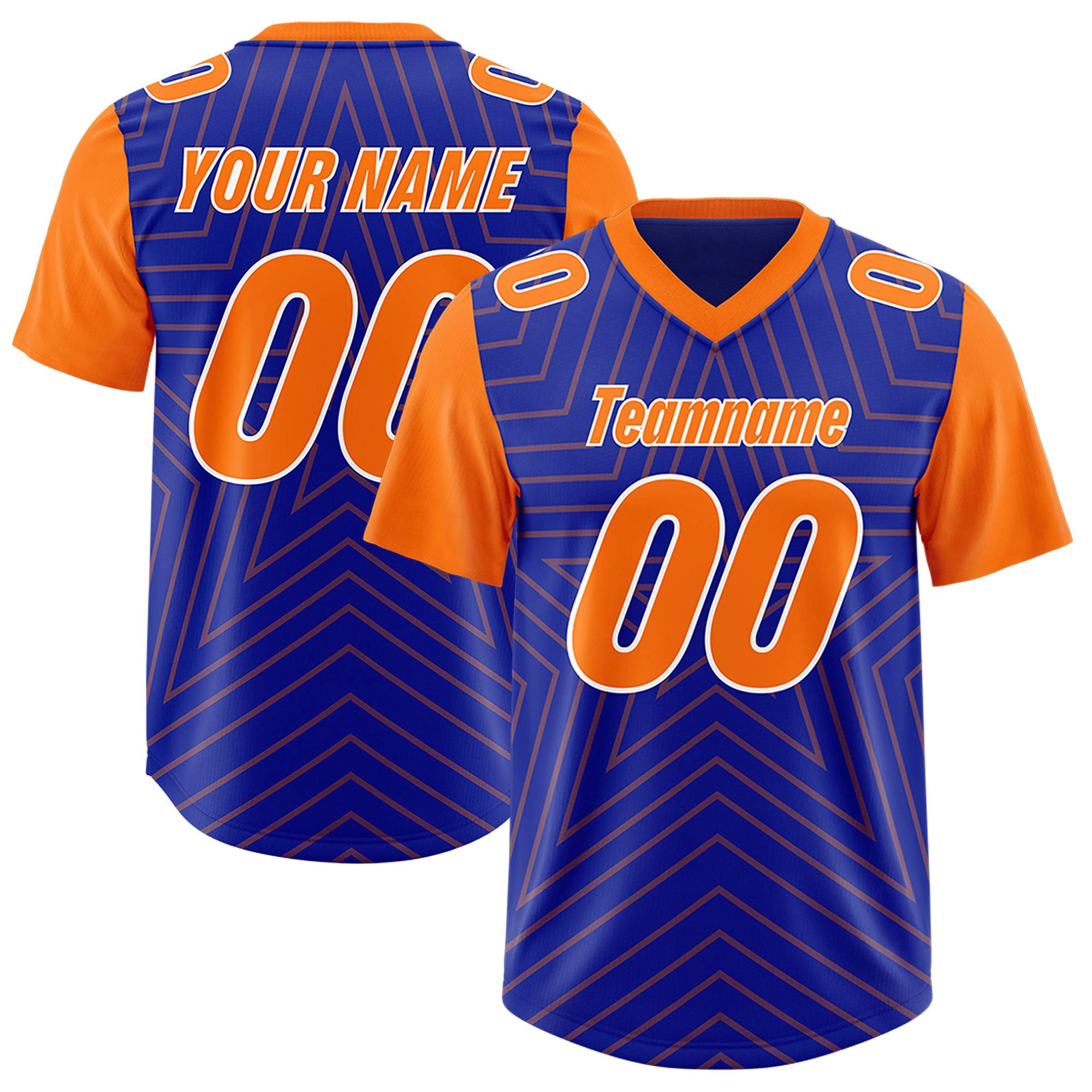 Custom Royal Orange Personalized Star Pattern Raglan Sleeves Authentic American Football Jersey
