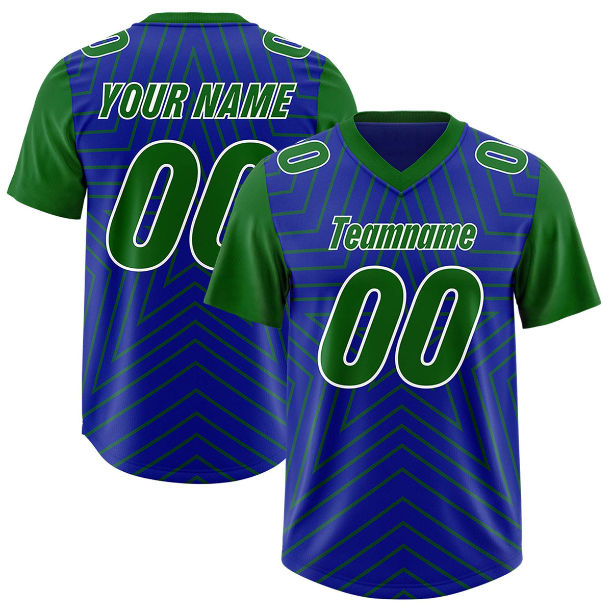 Custom Royal Kelly Green Personalized Star Pattern Raglan Sleeves Authentic American Football Jersey