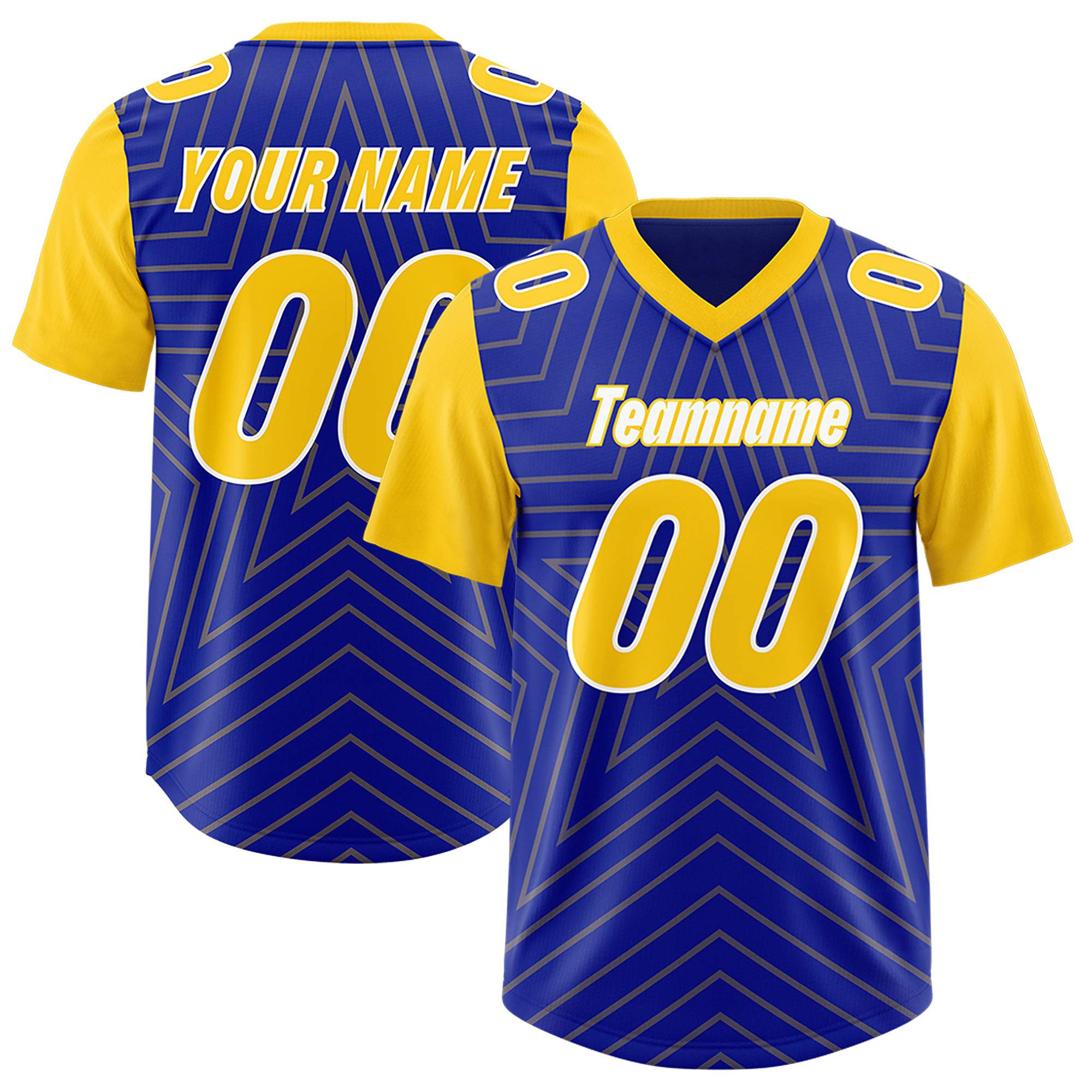 Custom Royal Gold Personalized Star Pattern Raglan Sleeves Authentic American Football Jersey