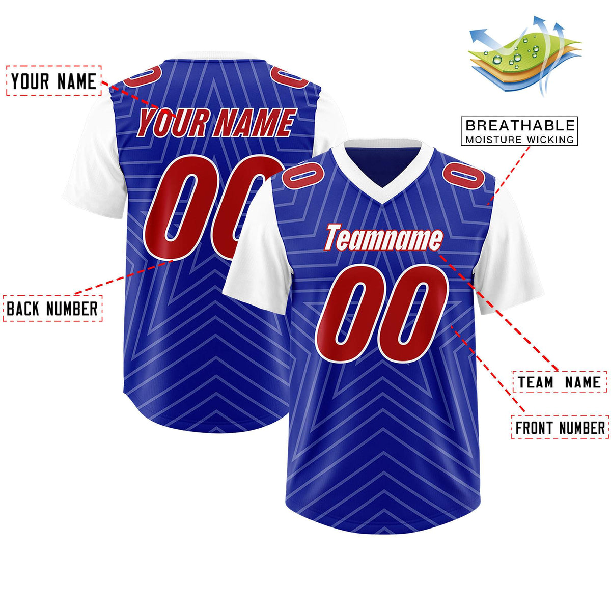 Custom Royal White Personalized Star Pattern Raglan Sleeves Authentic American Football Jersey
