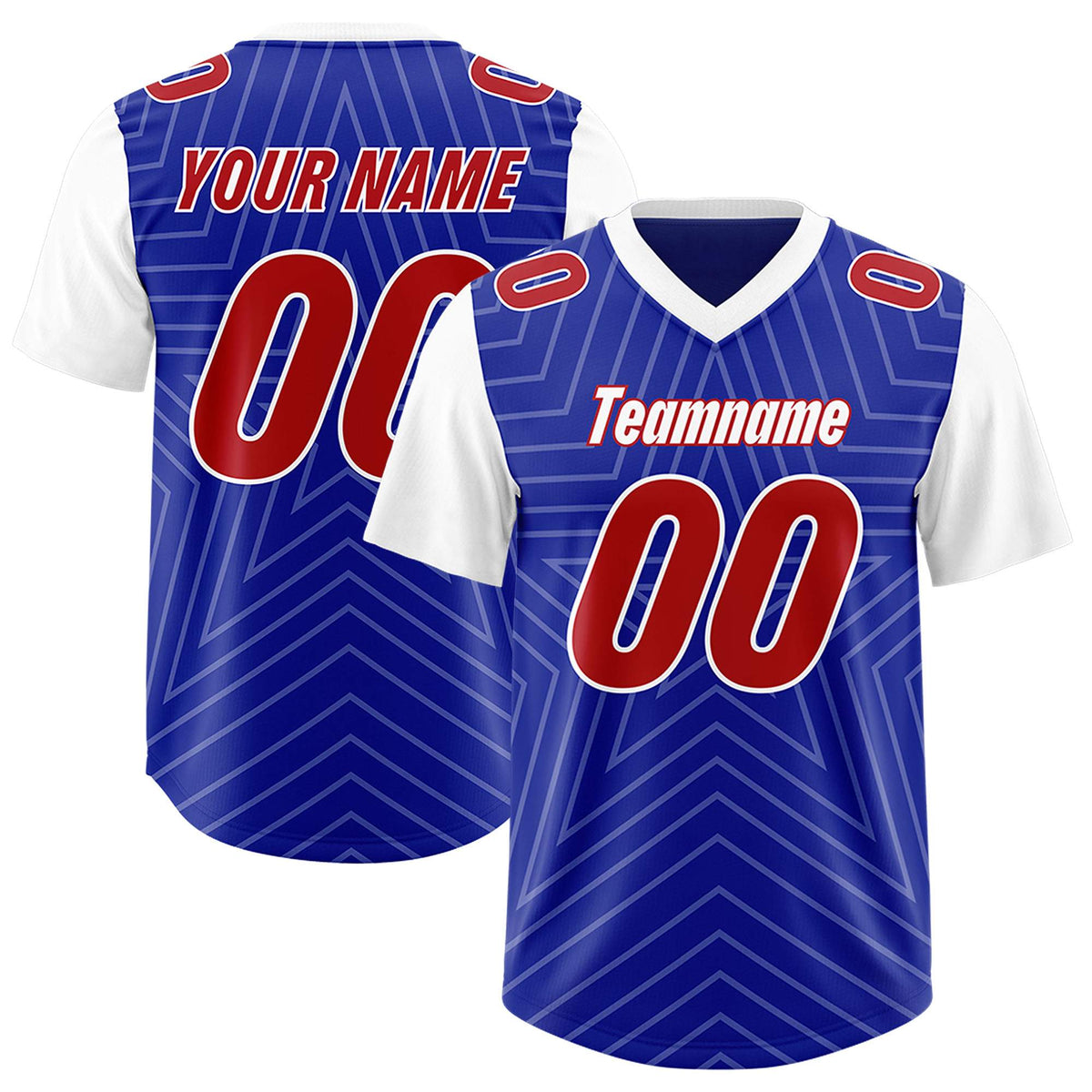 Custom Royal White Personalized Star Pattern Raglan Sleeves Authentic American Football Jersey