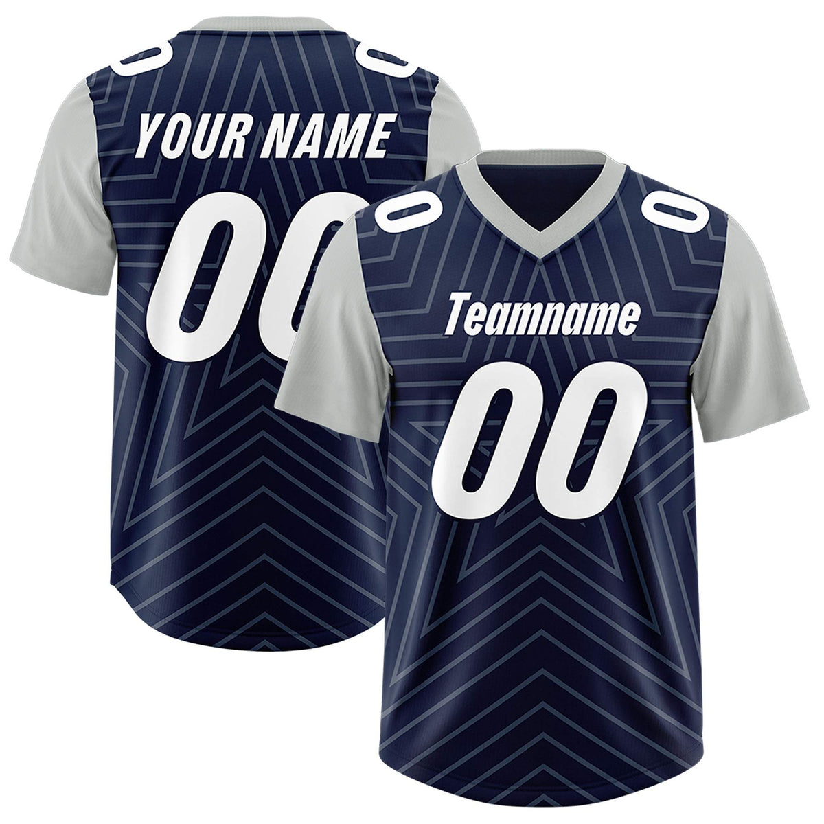 Custom Navy Gray Personalized Star Pattern Raglan Sleeves Authentic American Football Jersey
