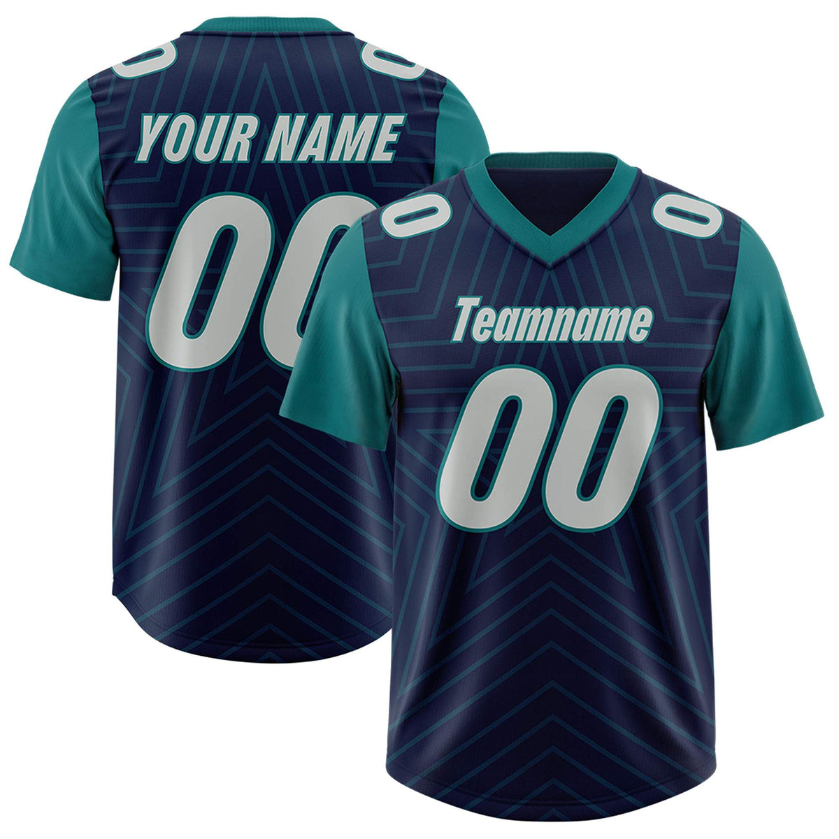 Custom Navy Aqua Personalized Star Pattern Raglan Sleeves Authentic American Football Jersey