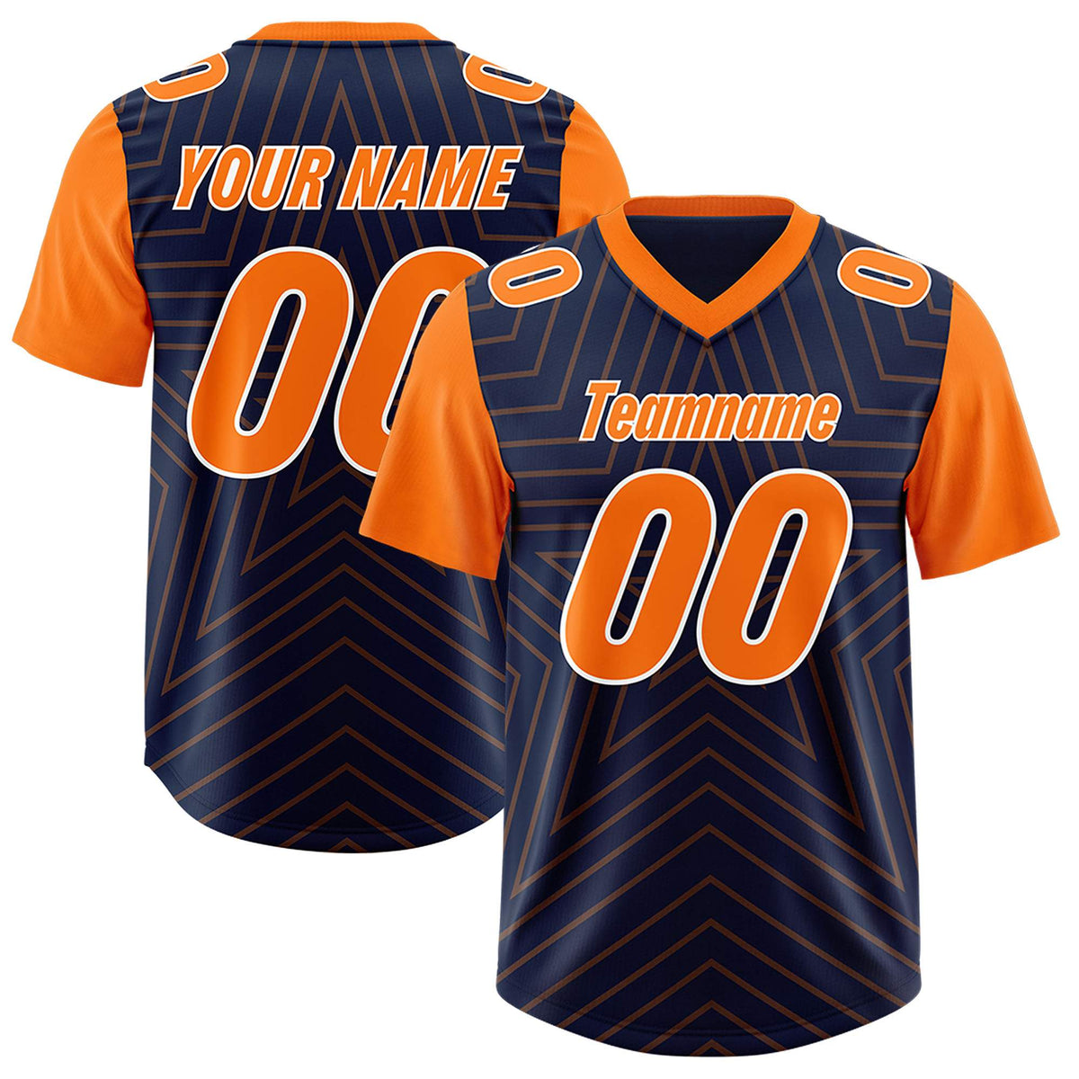 Custom Navy Orange Personalized Star Pattern Raglan Sleeves Authentic American Football Jersey