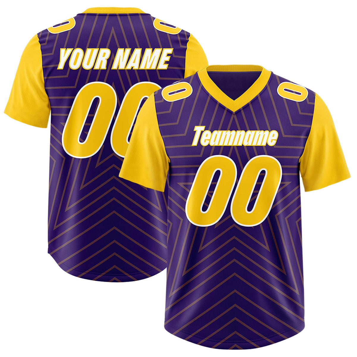Custom Purple Gold Personalized Star Pattern Raglan Sleeves Authentic American Football Jersey
