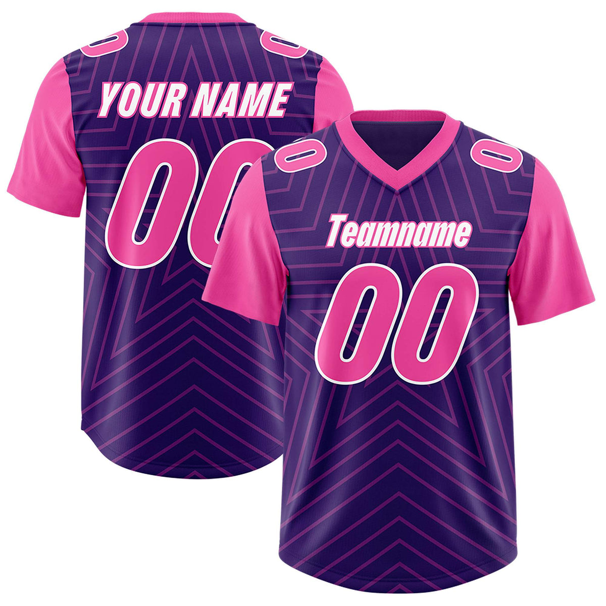 Custom Purple Pink Personalized Star Pattern Raglan Sleeves Authentic American Football Jersey