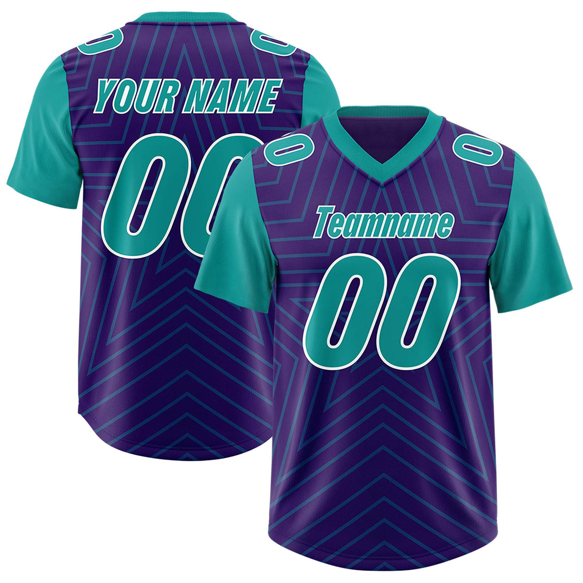 Custom Purple Aqua Personalized Star Pattern Raglan Sleeves Authentic American Football Jersey
