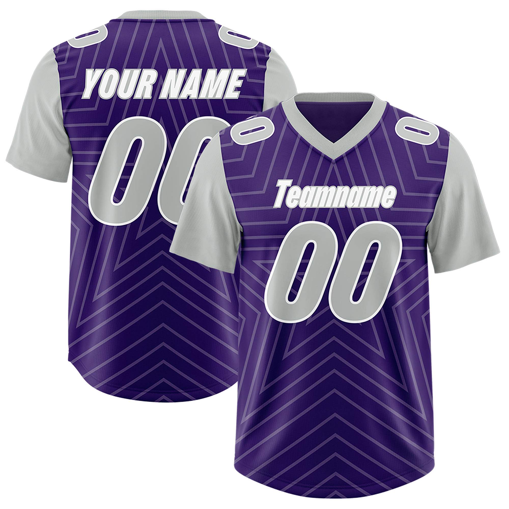 Custom Purple Gray Personalized Star Pattern Raglan Sleeves Authentic American Football Jersey