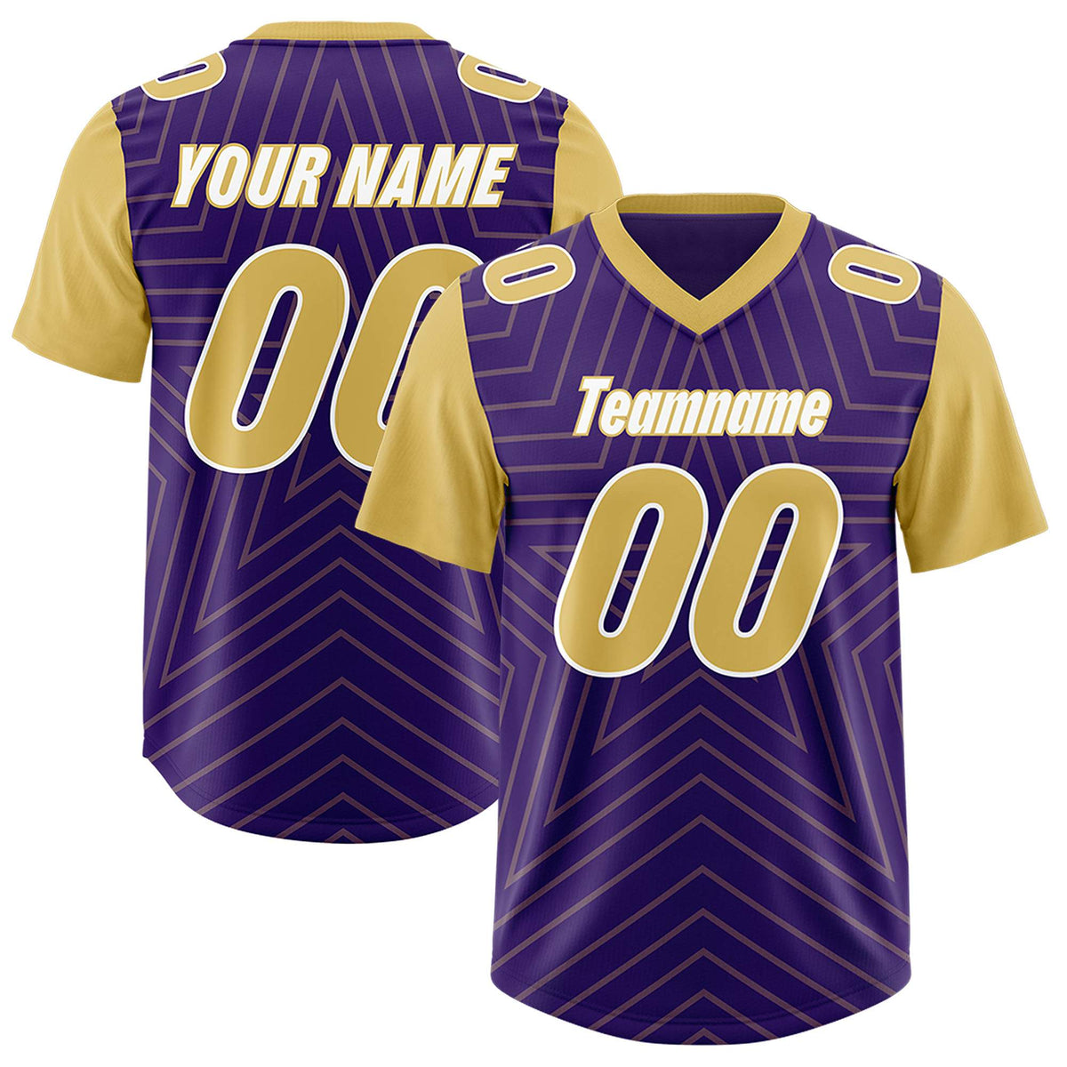 Custom Purple Old Gold Personalized Star Pattern Raglan Sleeves Authentic American Football Jersey