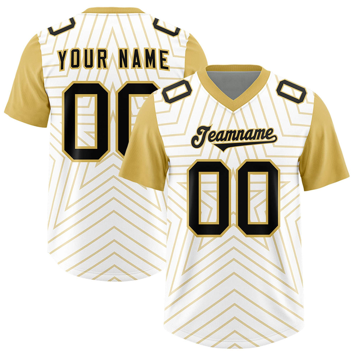 Custom White Old Gold Personalized Star Pattern Raglan Sleeves Authentic American Football Jersey