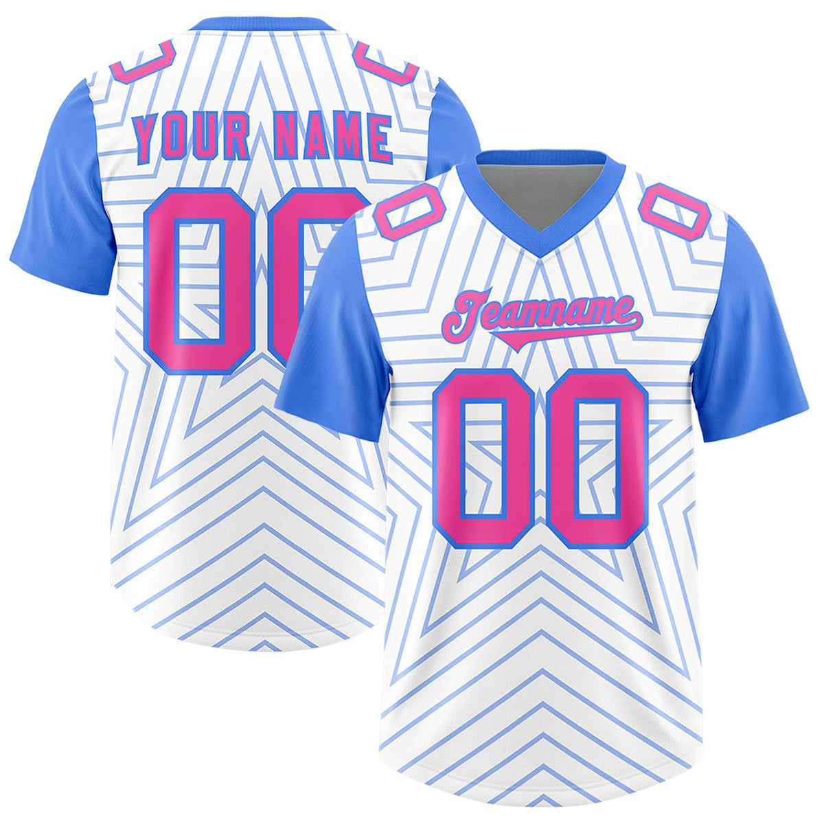 Custom White Powder Blue Personalized Star Pattern Raglan Sleeves Authentic American Football Jersey
