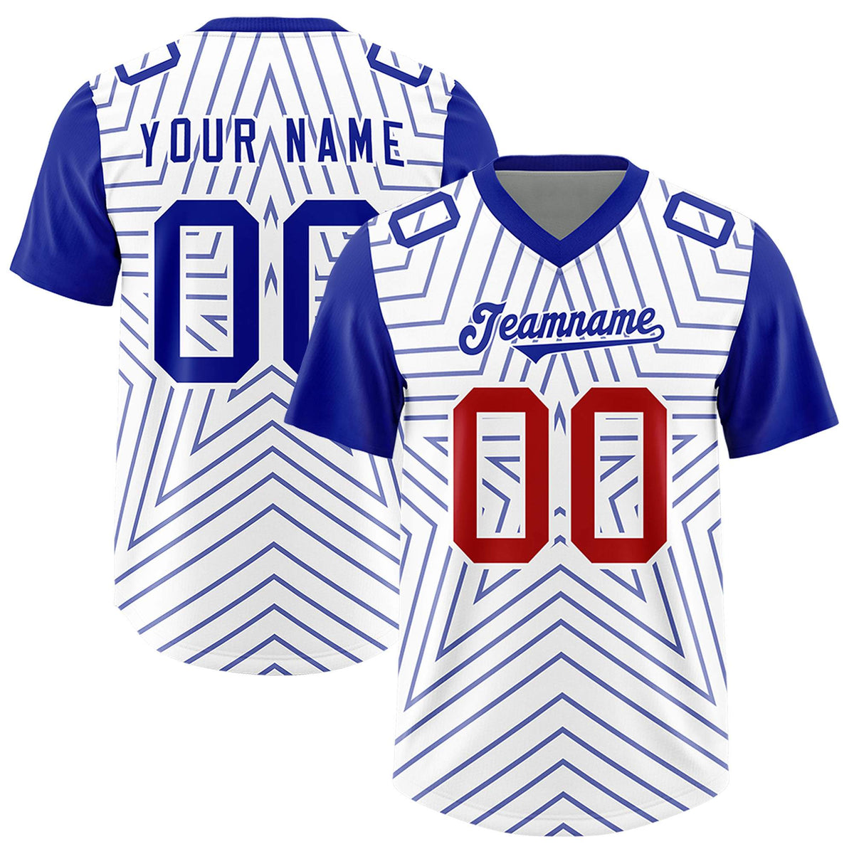 Custom White Royal Personalized Star Pattern Raglan Sleeves Authentic American Football Jersey