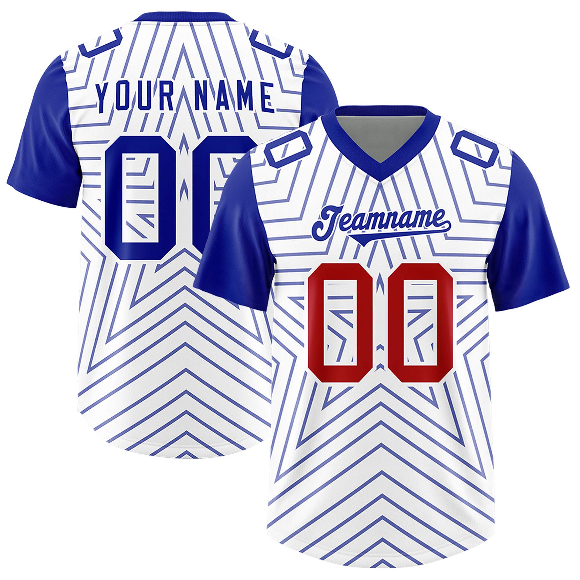 Custom White Royal Personalized Star Pattern Raglan Sleeves Authentic American Football Jersey