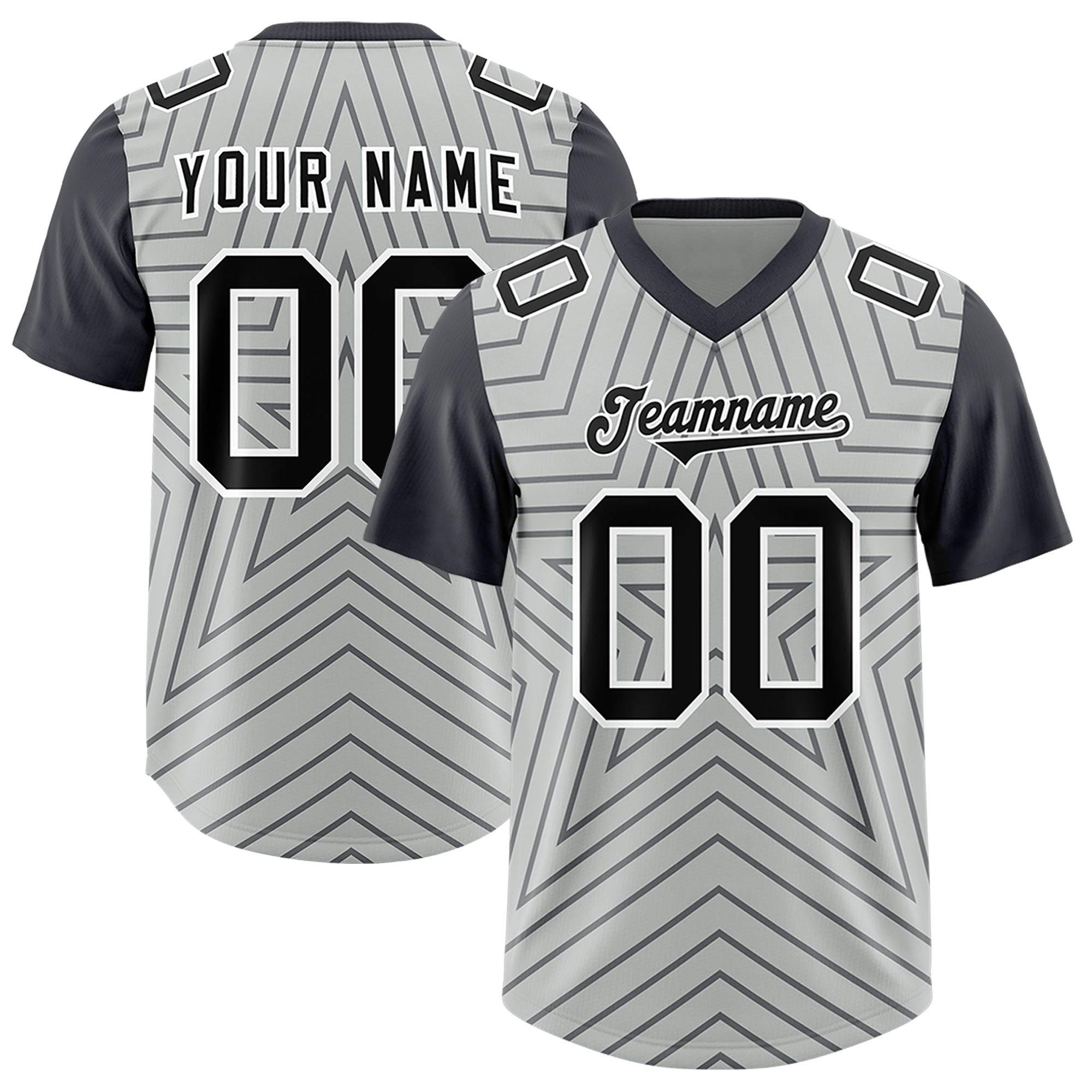 Custom Gray Dark Gray Personalized Star Pattern Raglan Sleeves Authentic American Football Jersey