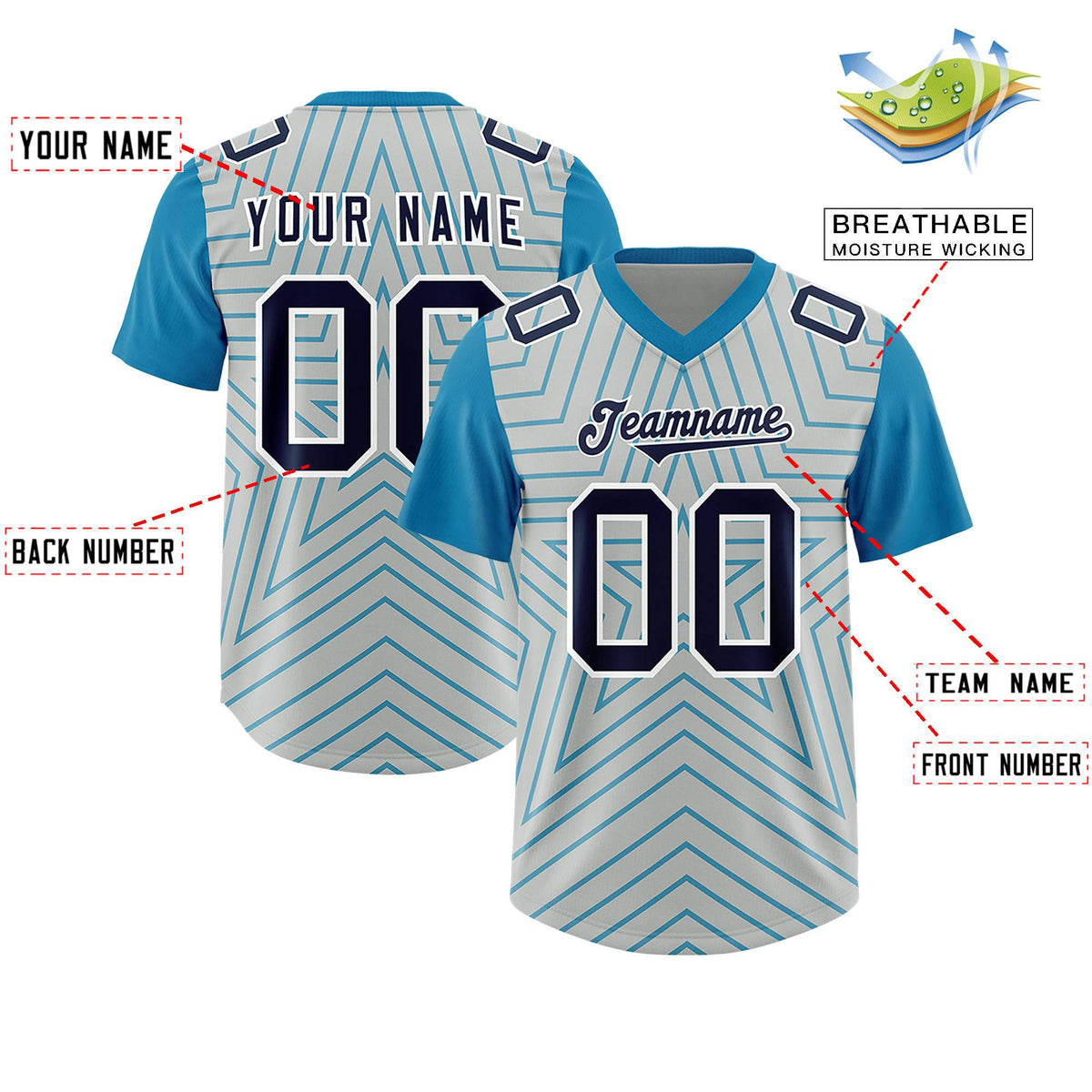 Custom Gray Panther Blue Personalized Star Pattern Raglan Sleeves Authentic American Football Jersey