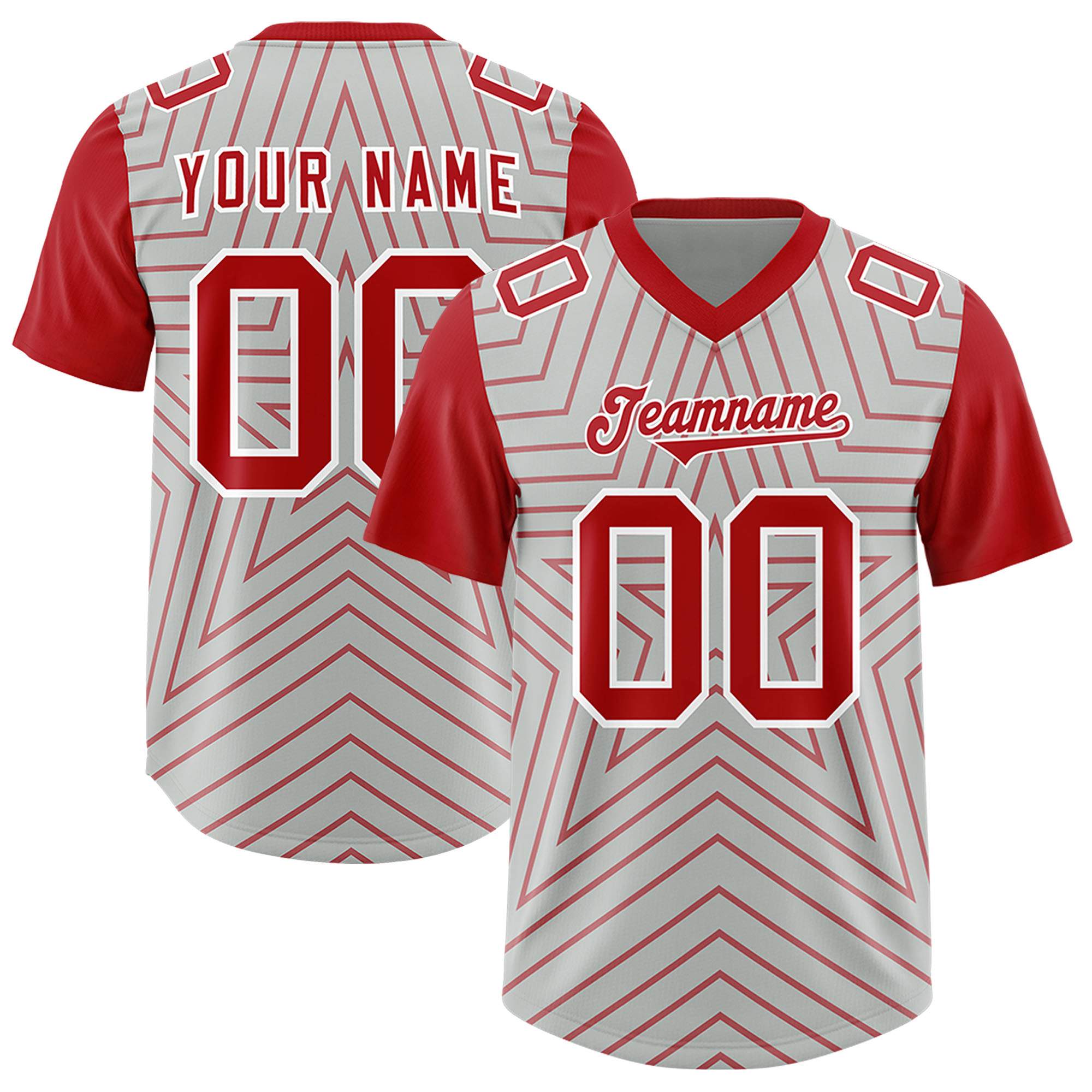 Custom Gray Red Personalized Star Pattern Raglan Sleeves Authentic American Football Jersey