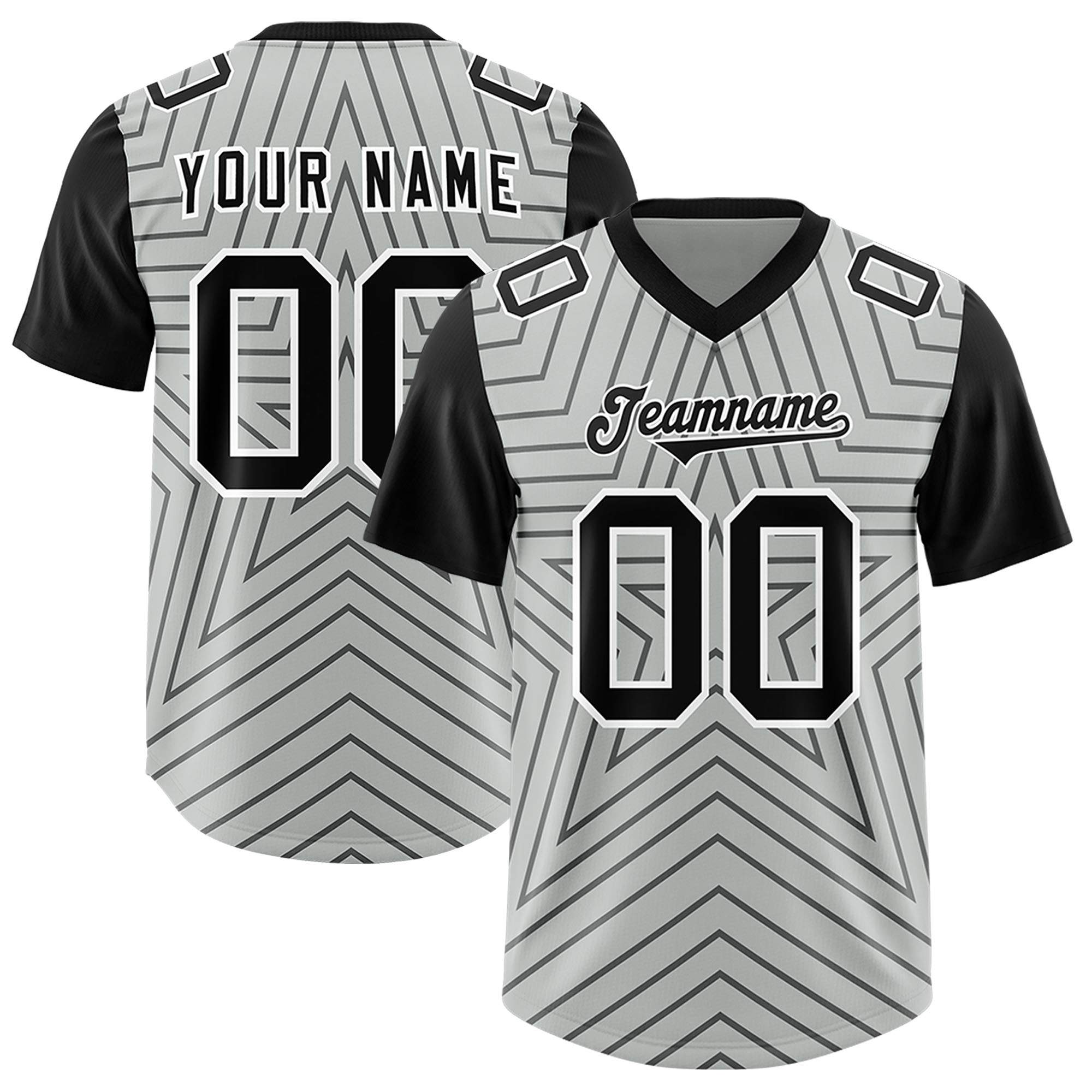 Custom Gray Black Personalized Star Pattern Raglan Sleeves Authentic American Football Jersey