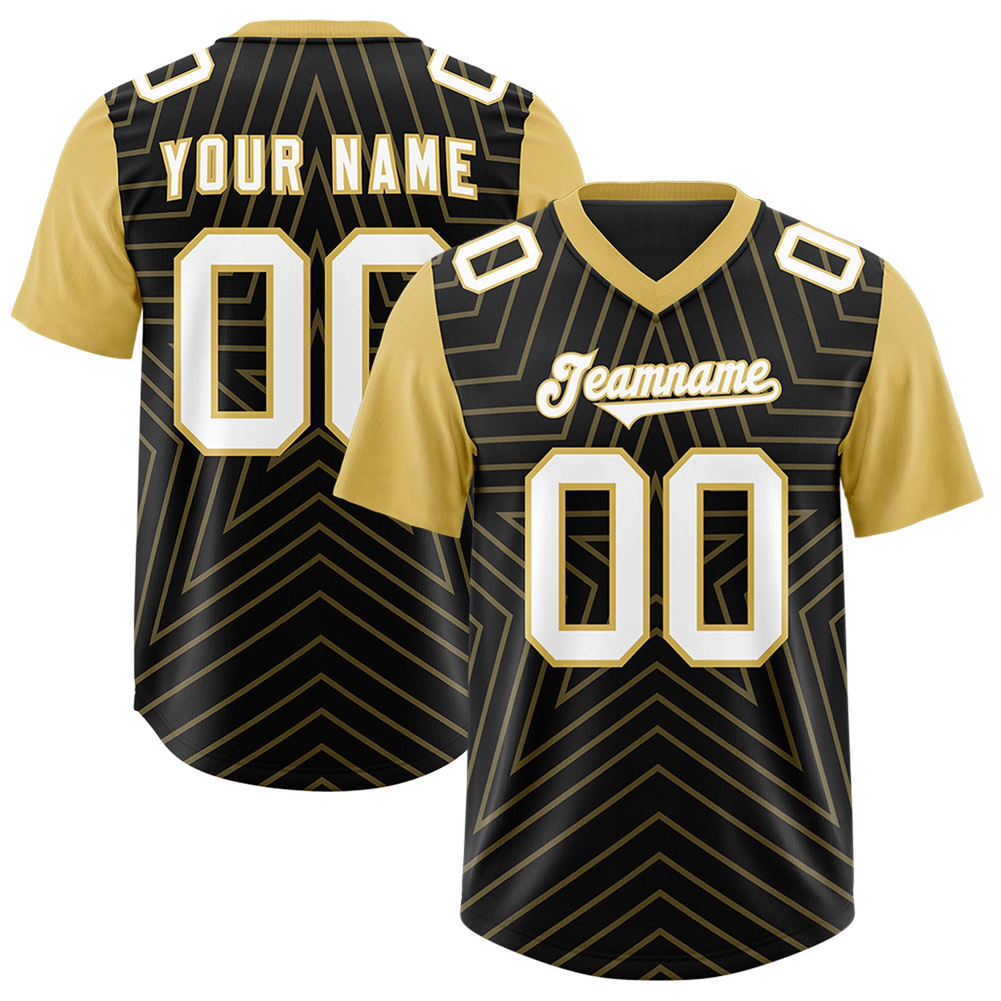 Custom Black Old Gold Personalized Star Pattern Raglan Sleeves Authentic American Football Jersey