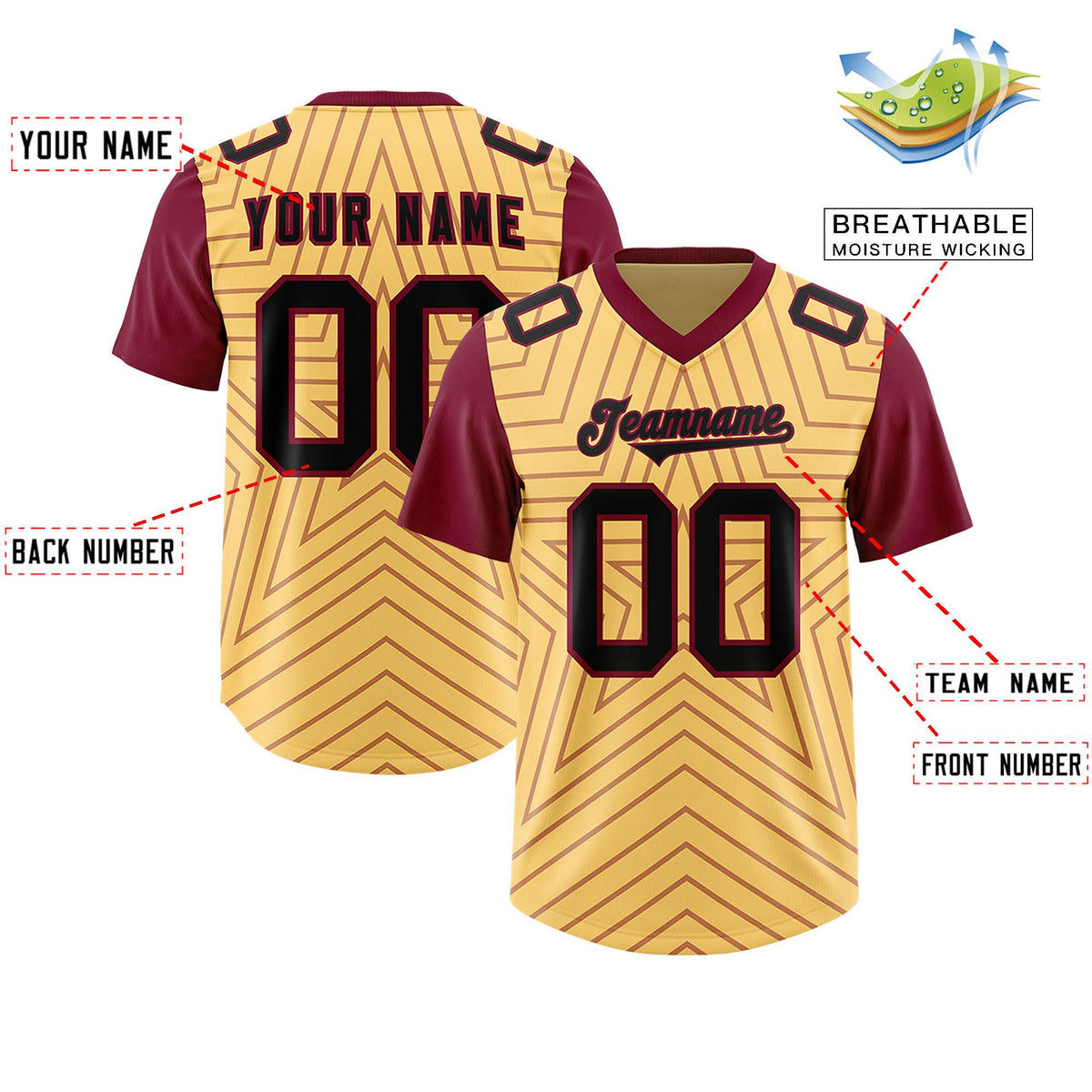 Custom Khaki Cardinal Personalized Star Pattern Raglan Sleeves Authentic American Football Jersey