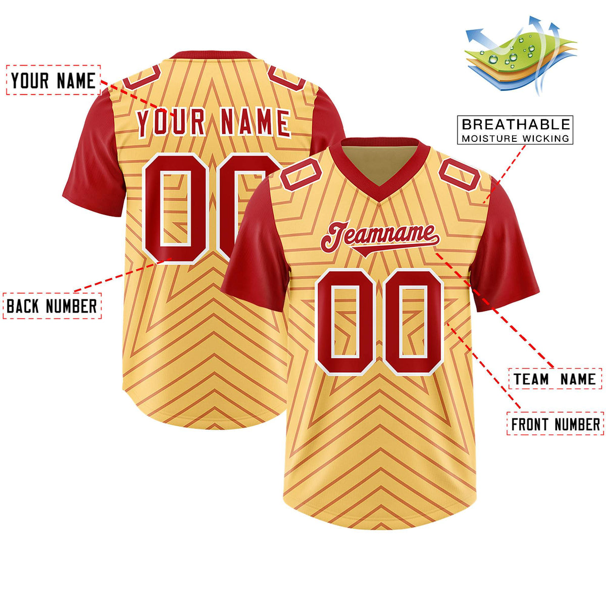Custom Khaki Red Personalized Star Pattern Raglan Sleeves Authentic American Football Jersey