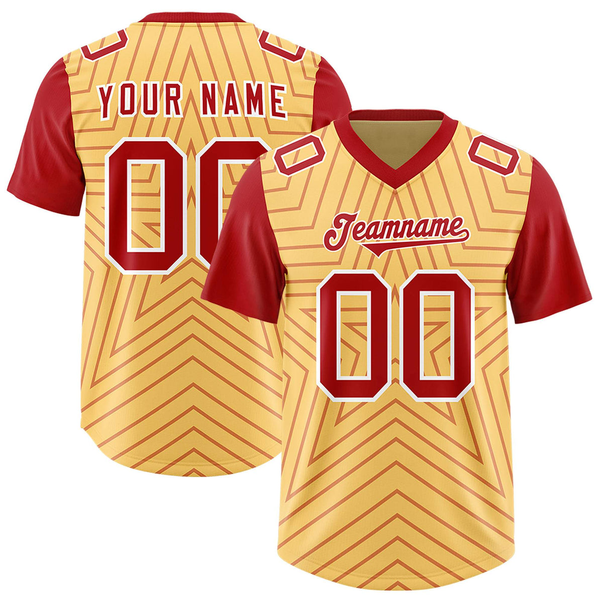 Custom Khaki Red Personalized Star Pattern Raglan Sleeves Authentic American Football Jersey