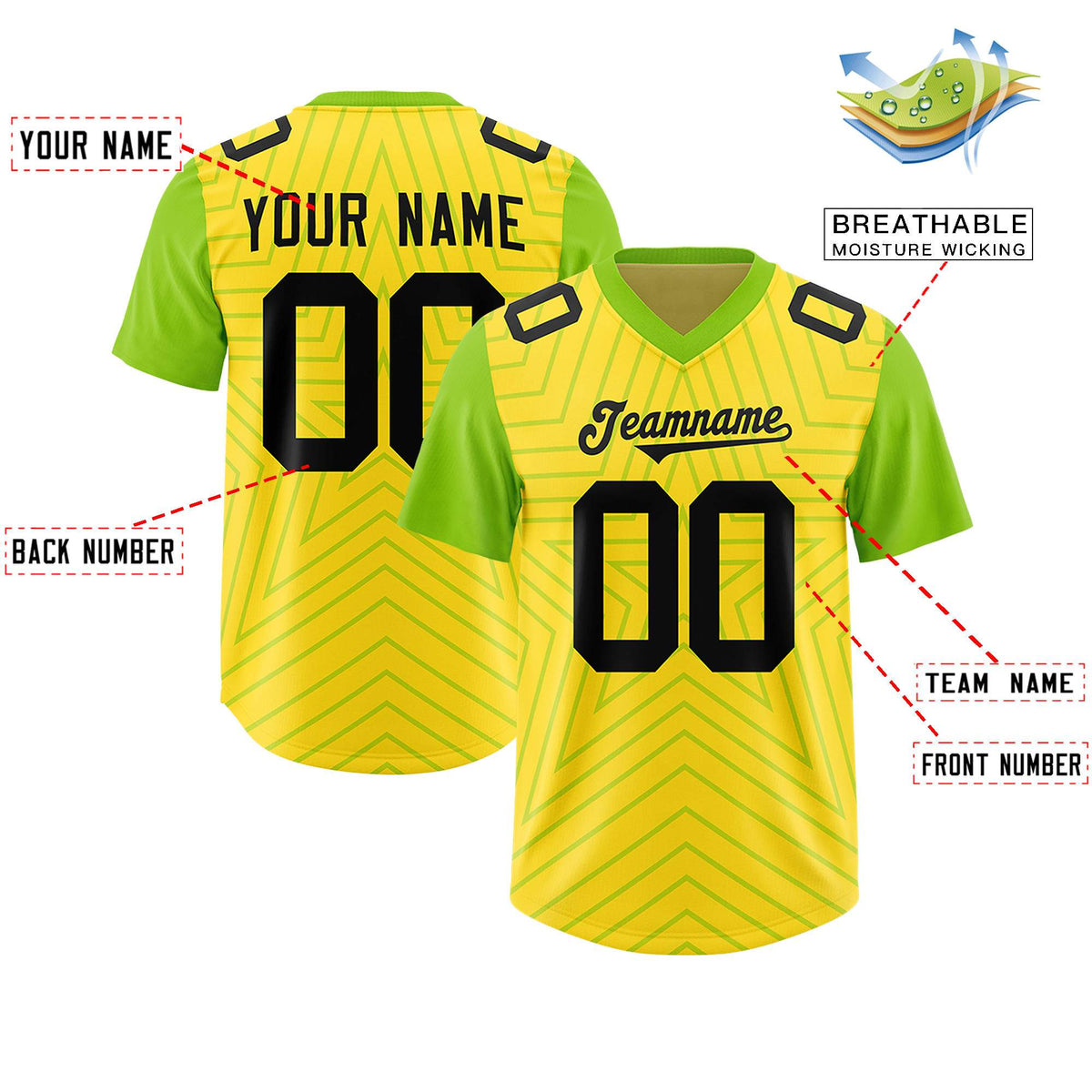 Custom Gold Neon Green Personalized Star Pattern Raglan Sleeves Authentic American Football Jersey