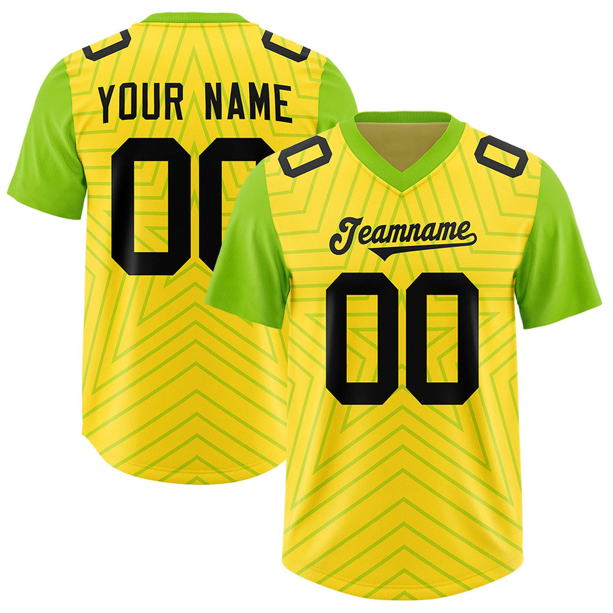 Custom Gold Neon Green Personalized Star Pattern Raglan Sleeves Authentic American Football Jersey