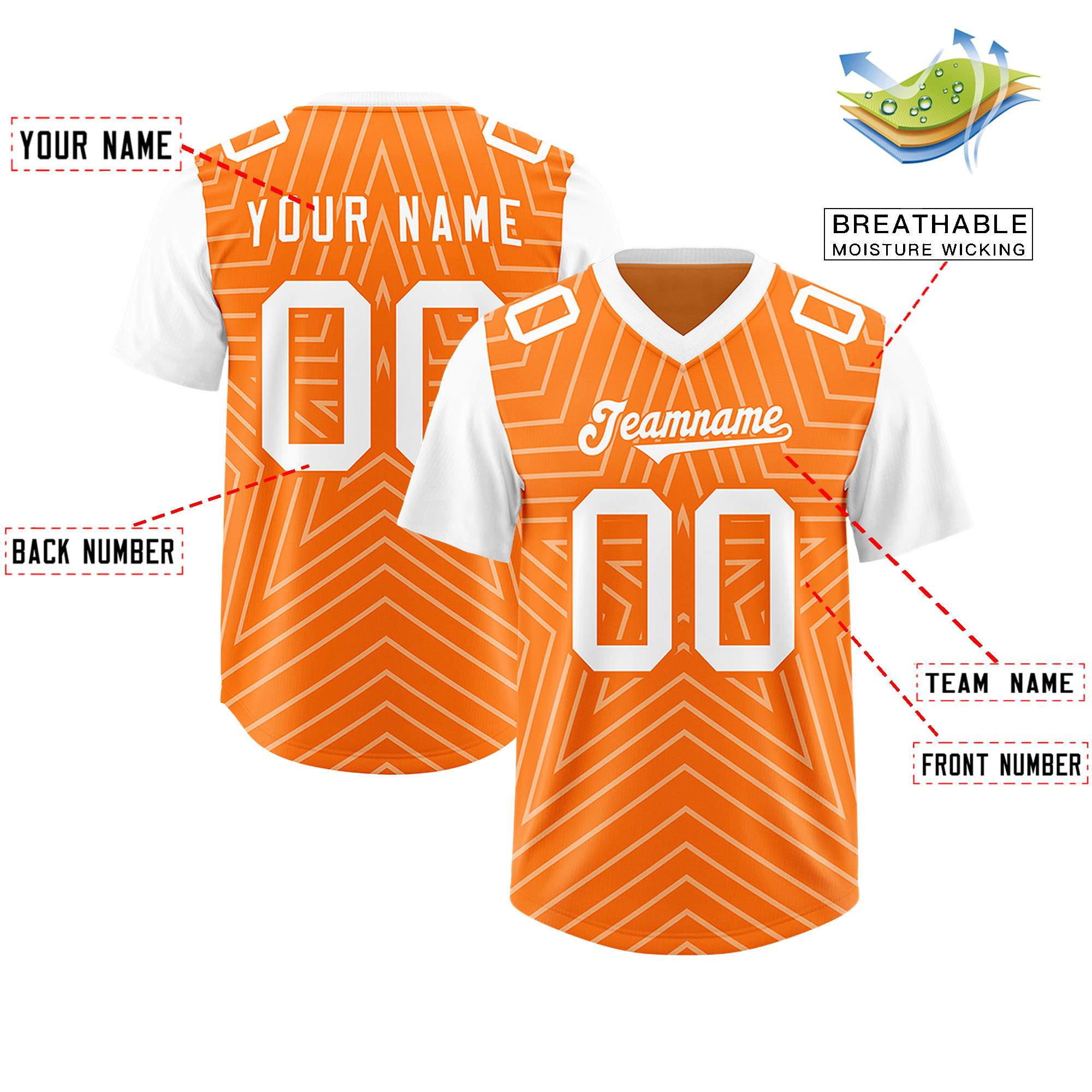 Custom Orange White Personalized Star Pattern Raglan Sleeves Authentic American Football Jersey