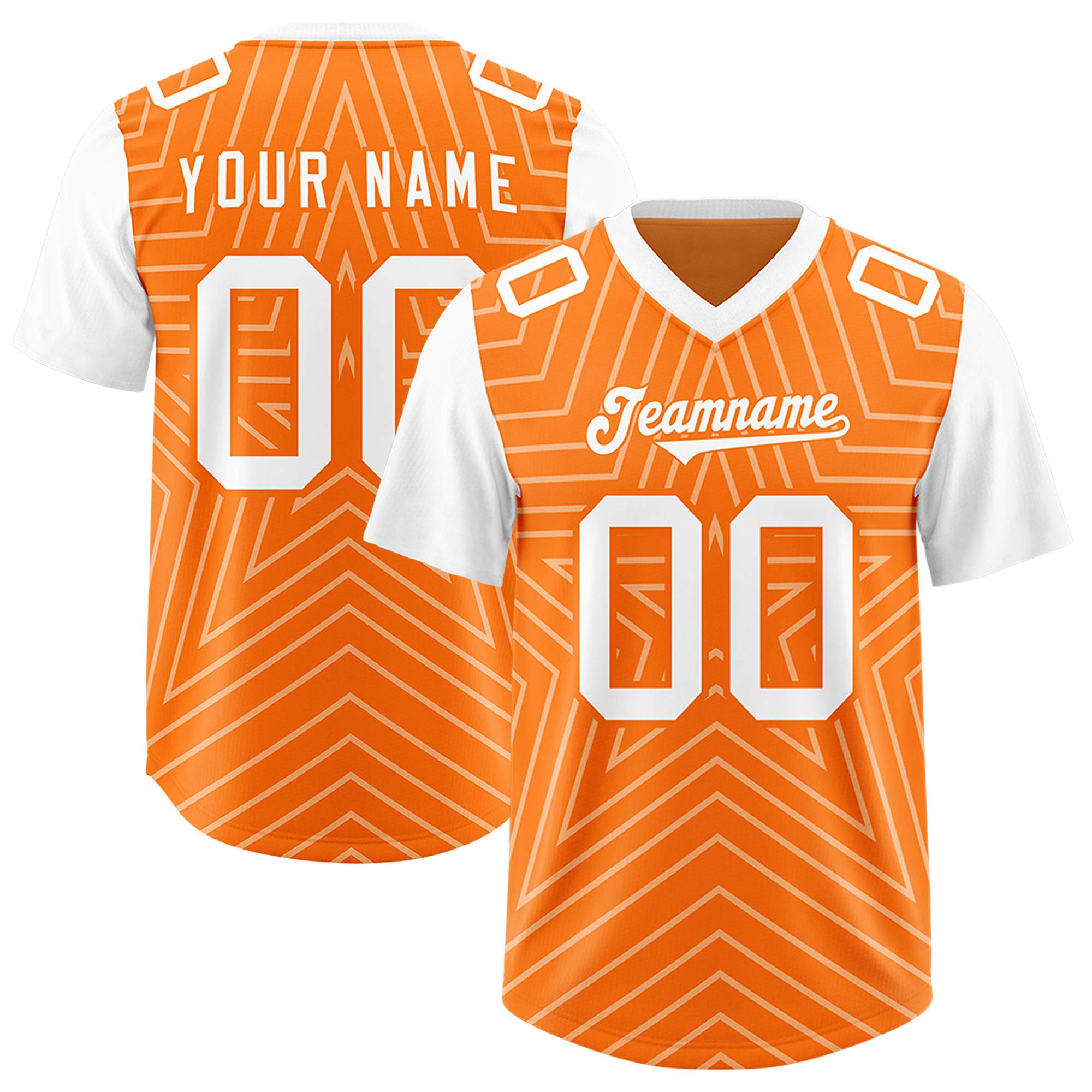 Custom Orange White Personalized Star Pattern Raglan Sleeves Authentic American Football Jersey