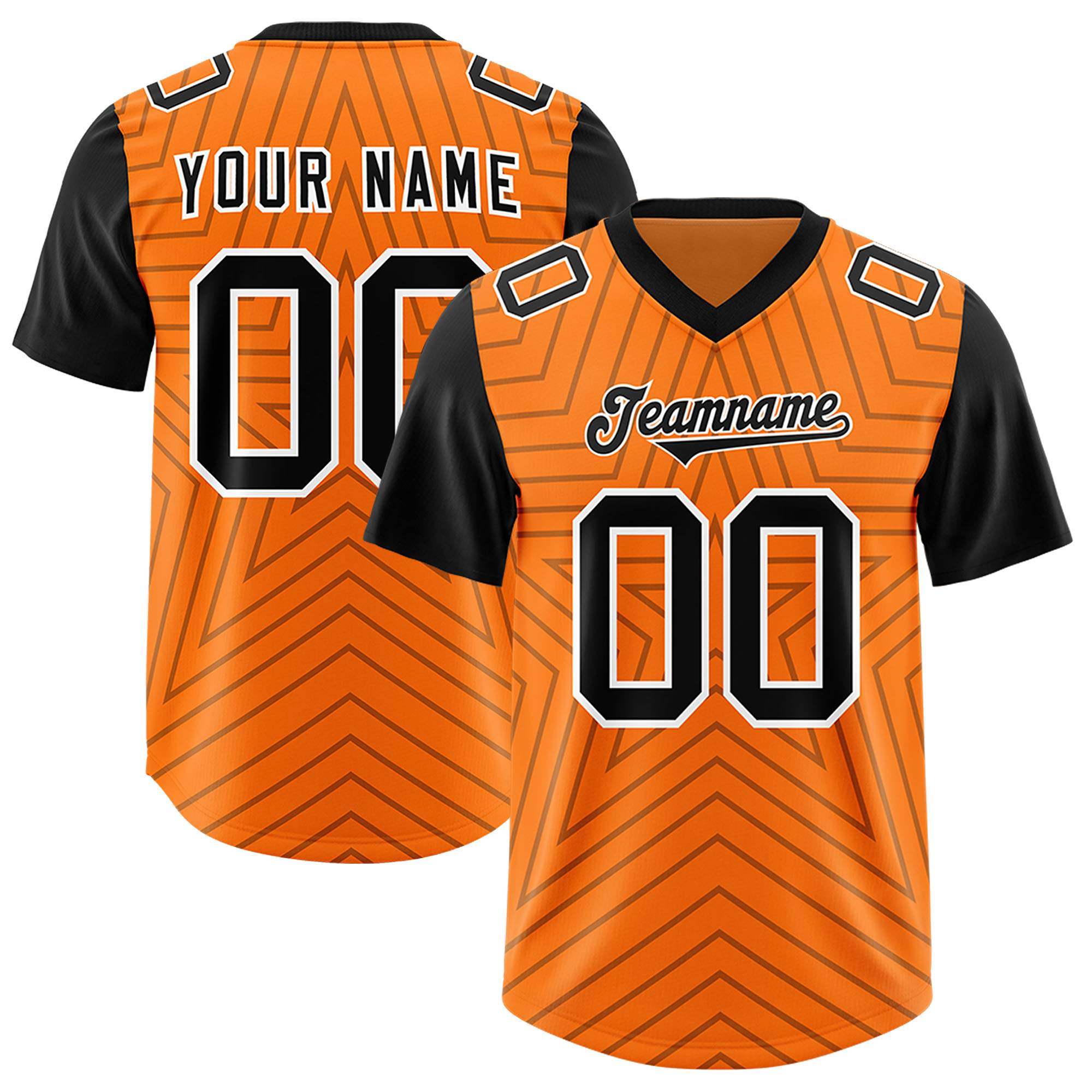 Custom Orange Black Personalized Star Pattern Raglan Sleeves Authentic American Football Jersey