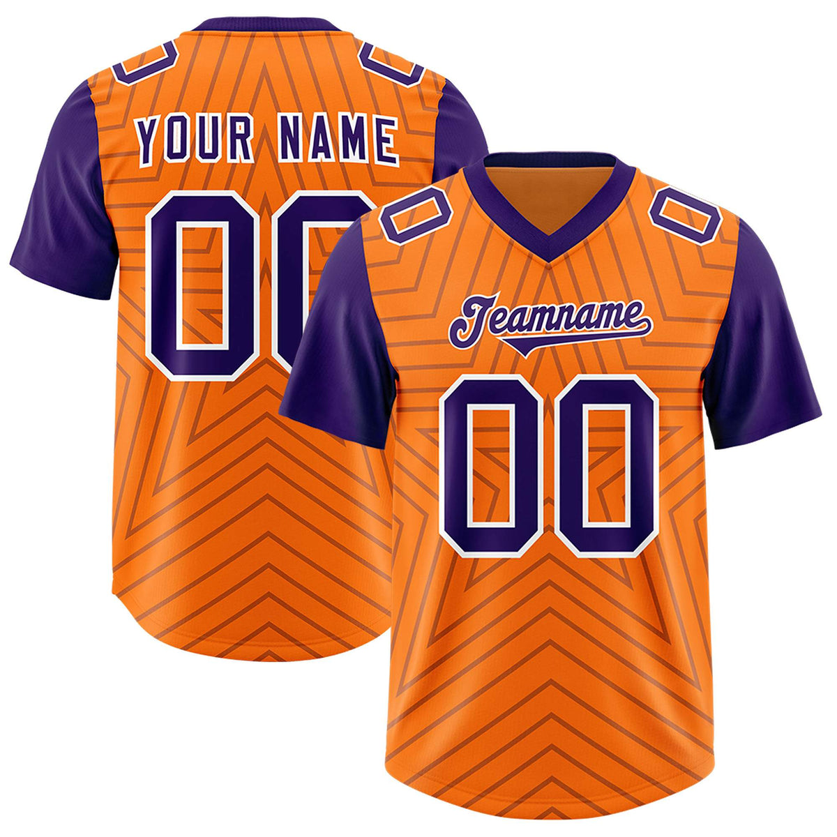Custom Orange Purple Personalized Star Pattern Raglan Sleeves Authentic American Football Jersey