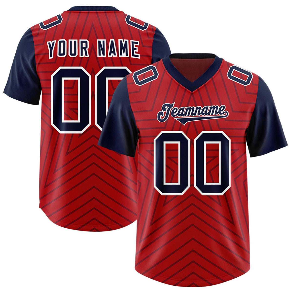 Custom Red Navy Personalized Star Pattern Raglan Sleeves Authentic American Football Jersey