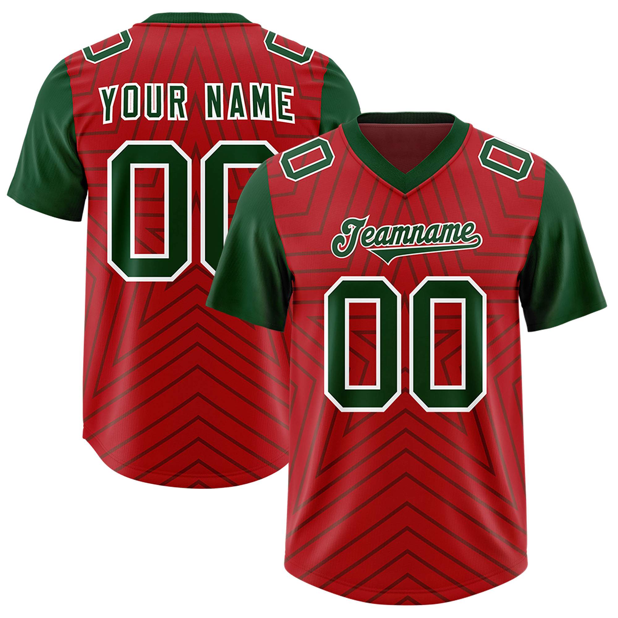 Custom Red Green Personalized Star Pattern Raglan Sleeves Authentic American Football Jersey