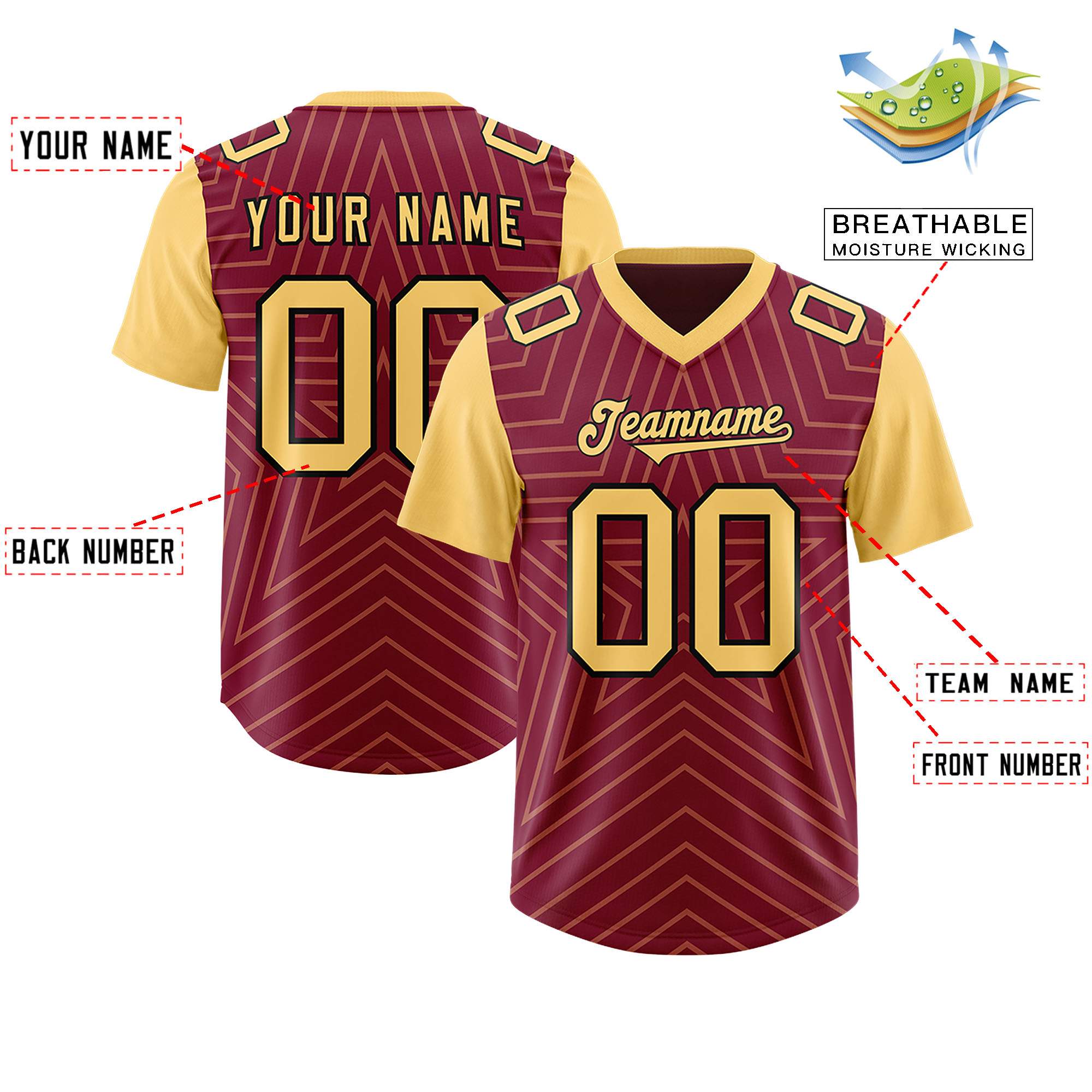 Custom Cardinal Khaki Personalized Star Pattern Raglan Sleeves Authentic American Football Jersey