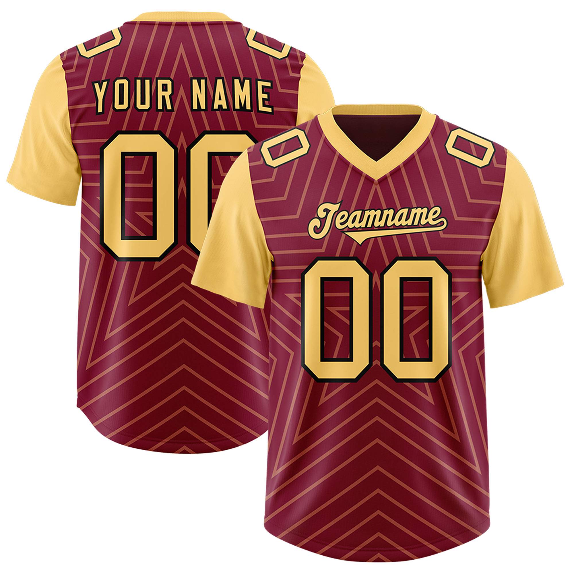 Custom Cardinal Khaki Personalized Star Pattern Raglan Sleeves Authentic American Football Jersey