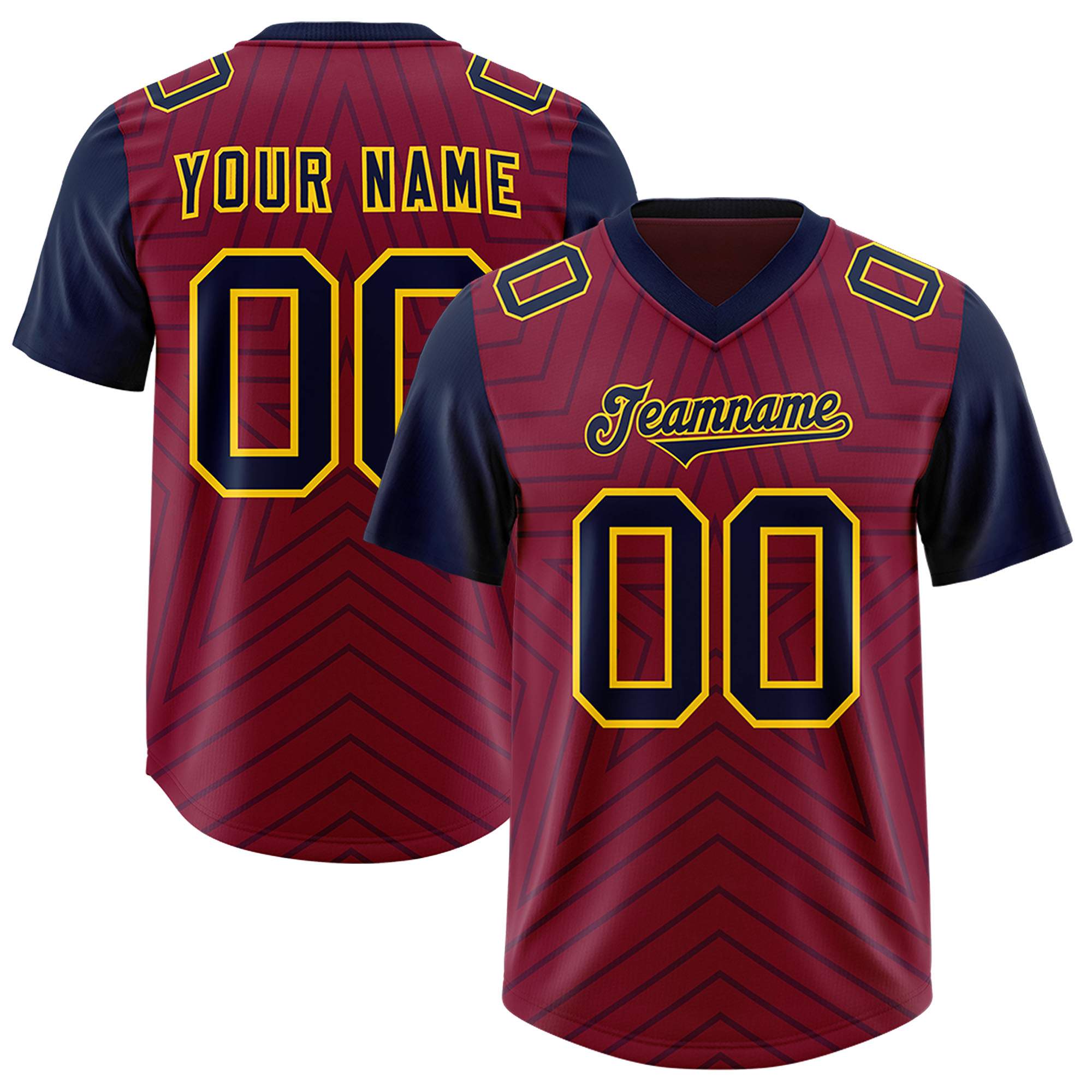 Custom Cardinal Navy Personalized Star Pattern Raglan Sleeves Authentic American Football Jersey