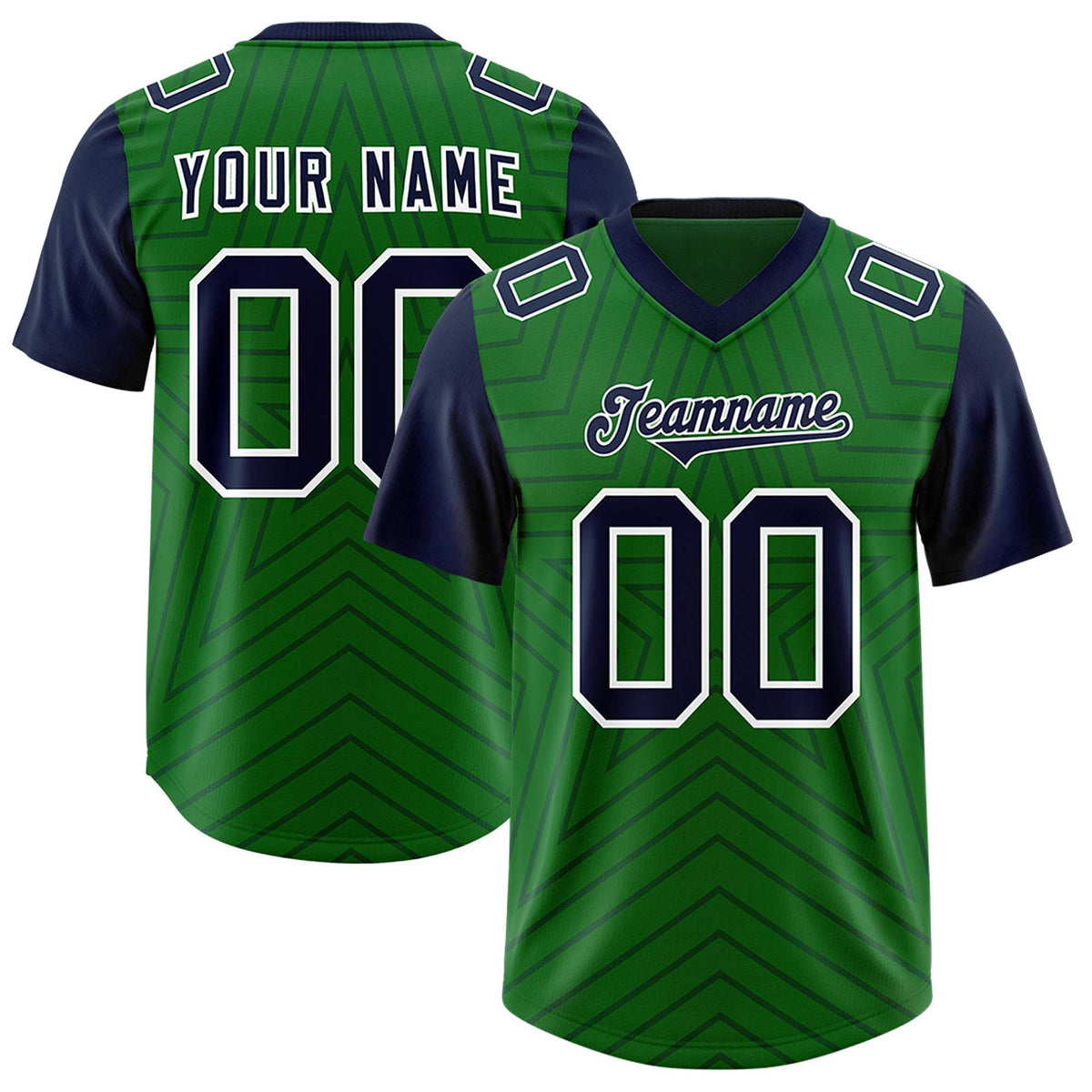 Custom Kelly Green Navy Personalized Star Pattern Raglan Sleeves Authentic American Football Jersey
