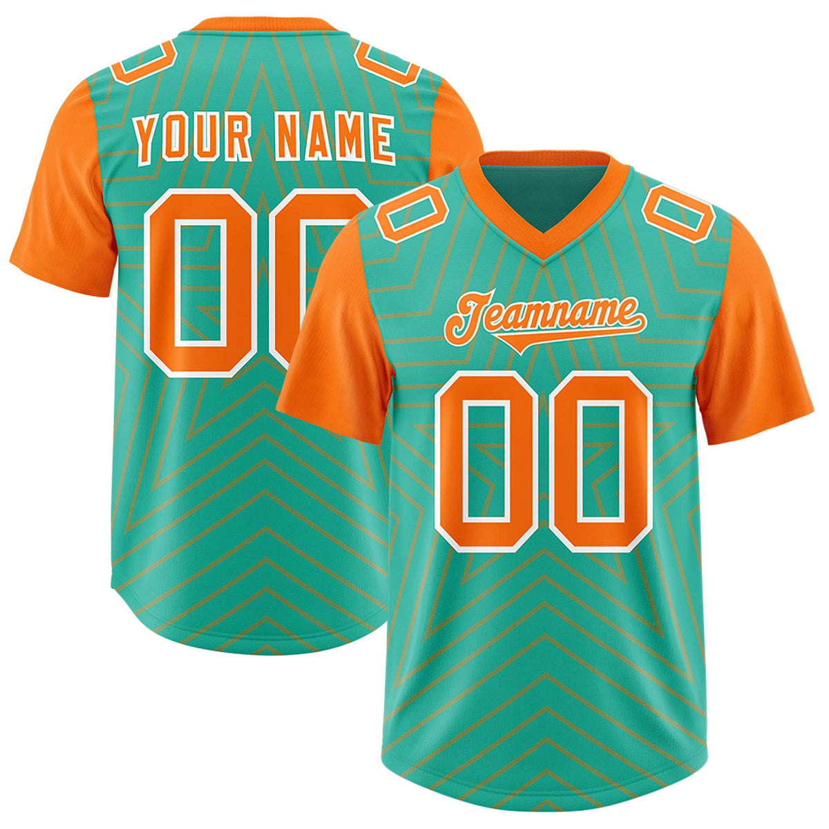 Custom Bright Green Orange Personalized Star Pattern Raglan Sleeves Authentic American Football Jersey