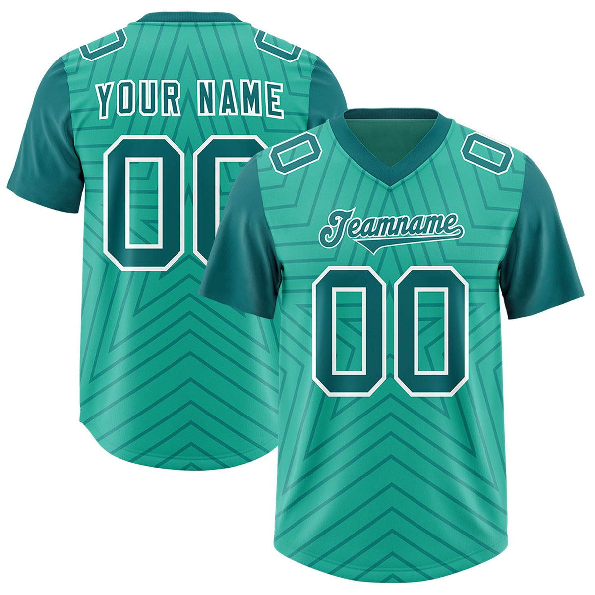 Custom Bright Green Aqua Personalized Star Pattern Raglan Sleeves Authentic American Football Jersey
