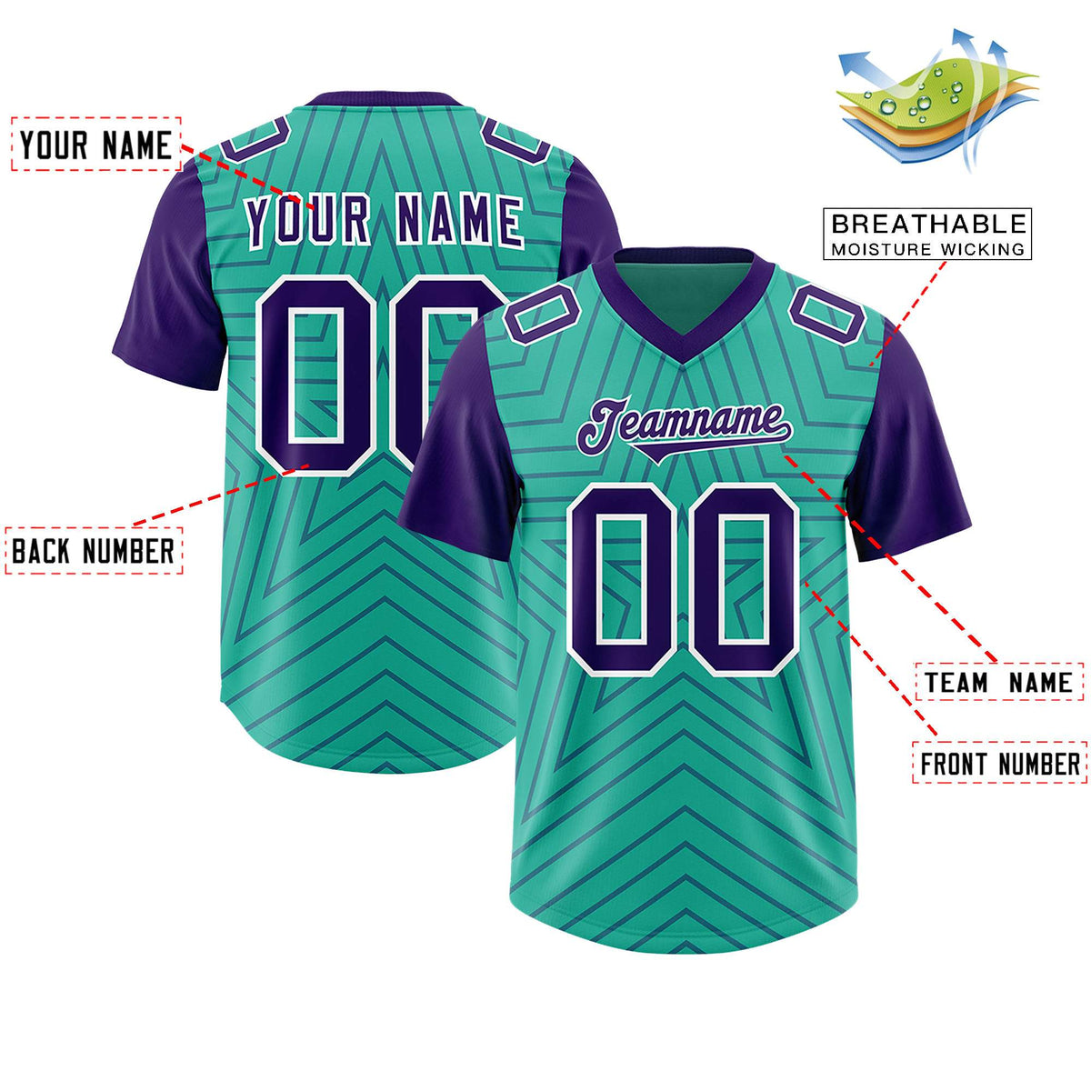 Custom Bright Green Purple Personalized Star Pattern Raglan Sleeves Authentic American Football Jersey