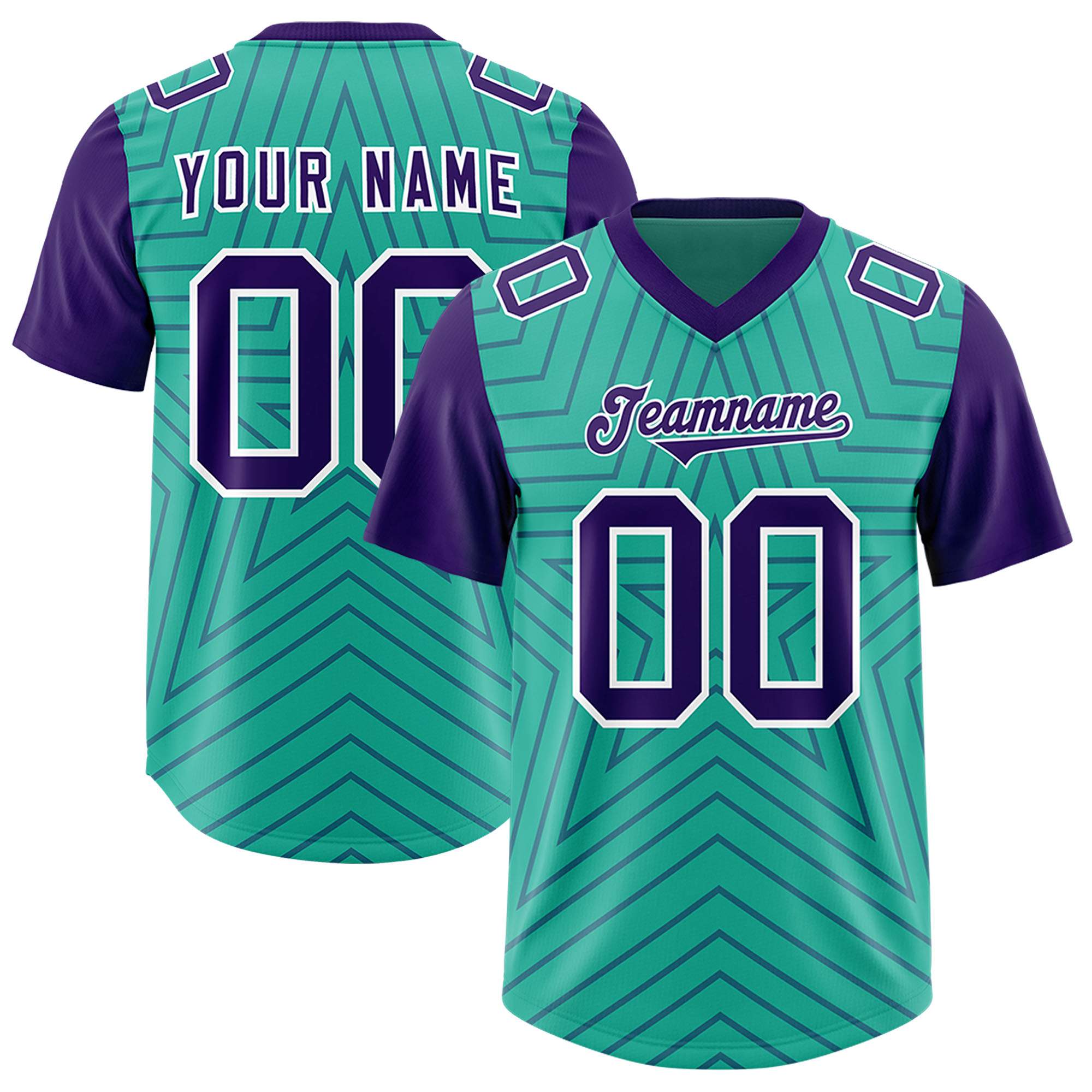 Custom Bright Green Purple Personalized Star Pattern Raglan Sleeves Authentic American Football Jersey