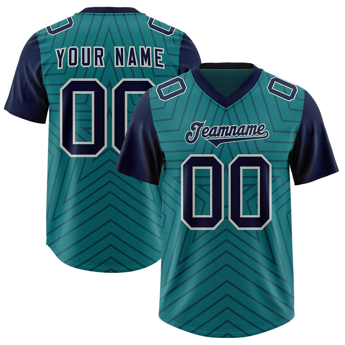 Custom Aqua Navy Personalized Star Pattern Raglan Sleeves Authentic American Football Jersey
