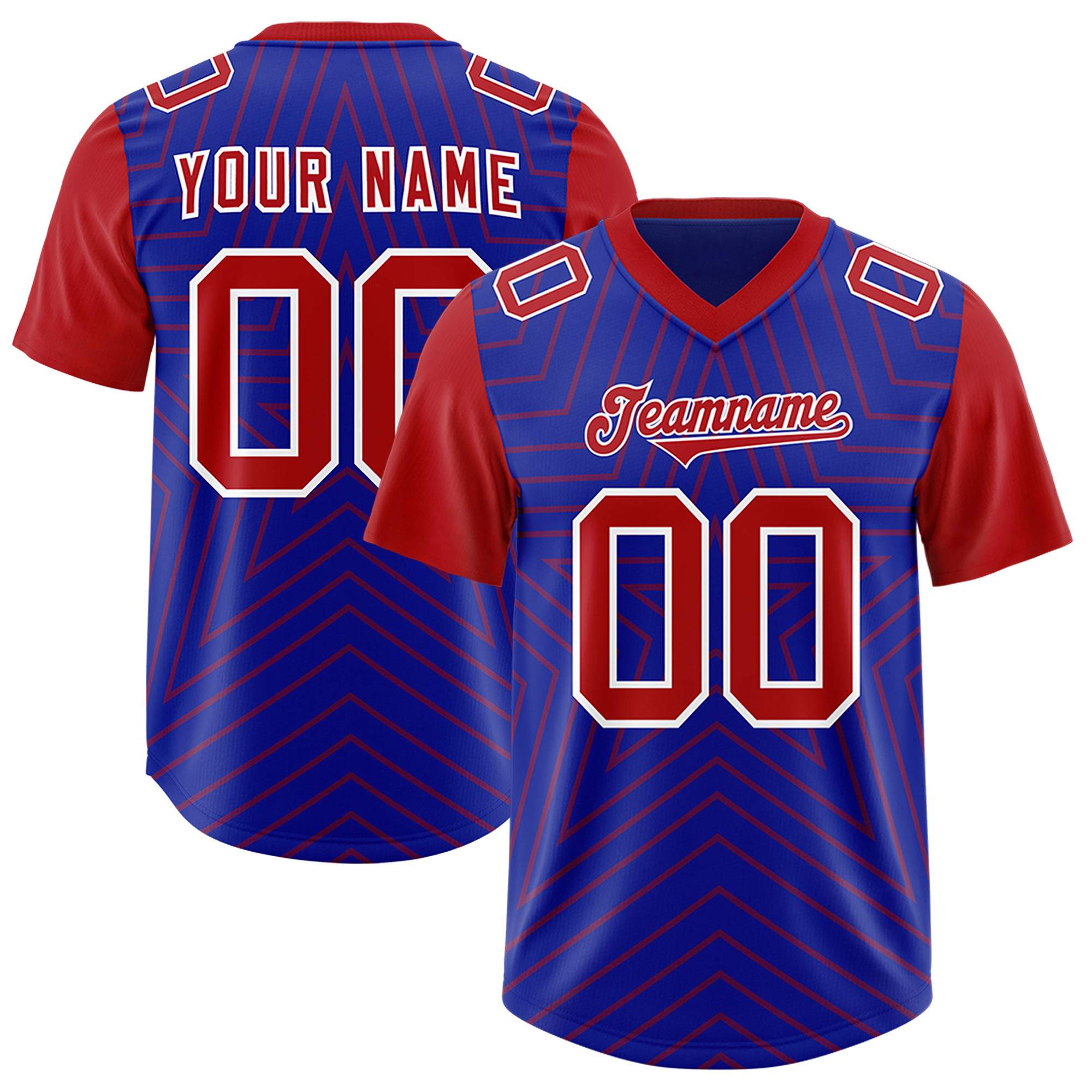 Custom Royal Red Personalized Star Pattern Raglan Sleeves Authentic American Football Jersey