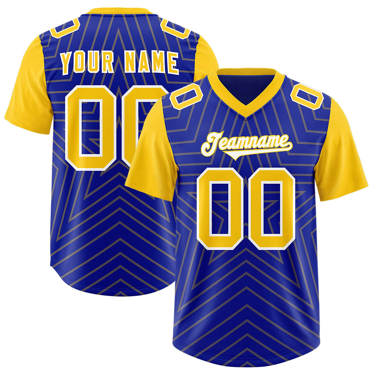 Custom Royal Gold Personalized Star Pattern Raglan Sleeves Authentic American Football Jersey