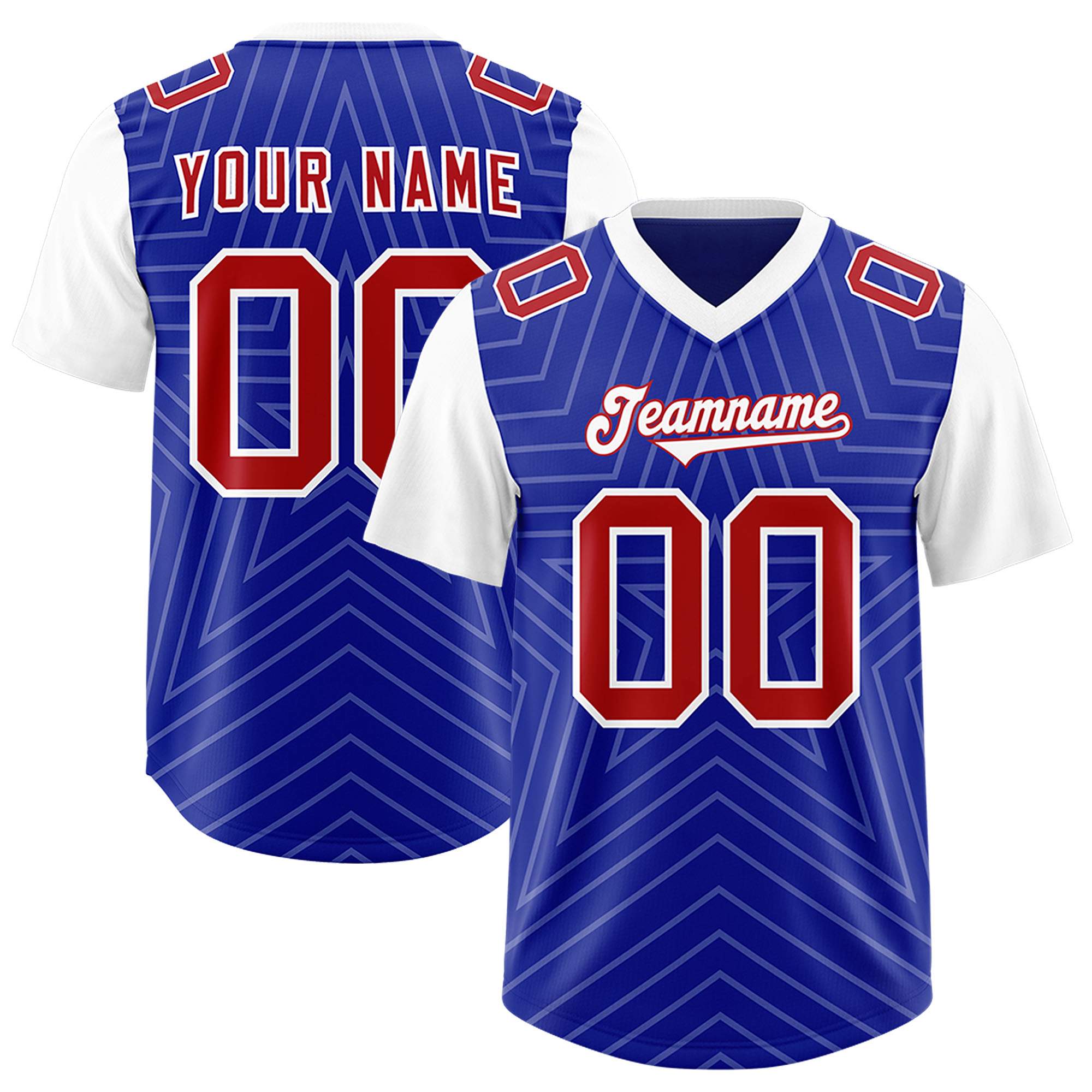Custom Royal White Personalized Star Pattern Raglan Sleeves Authentic American Football Jersey