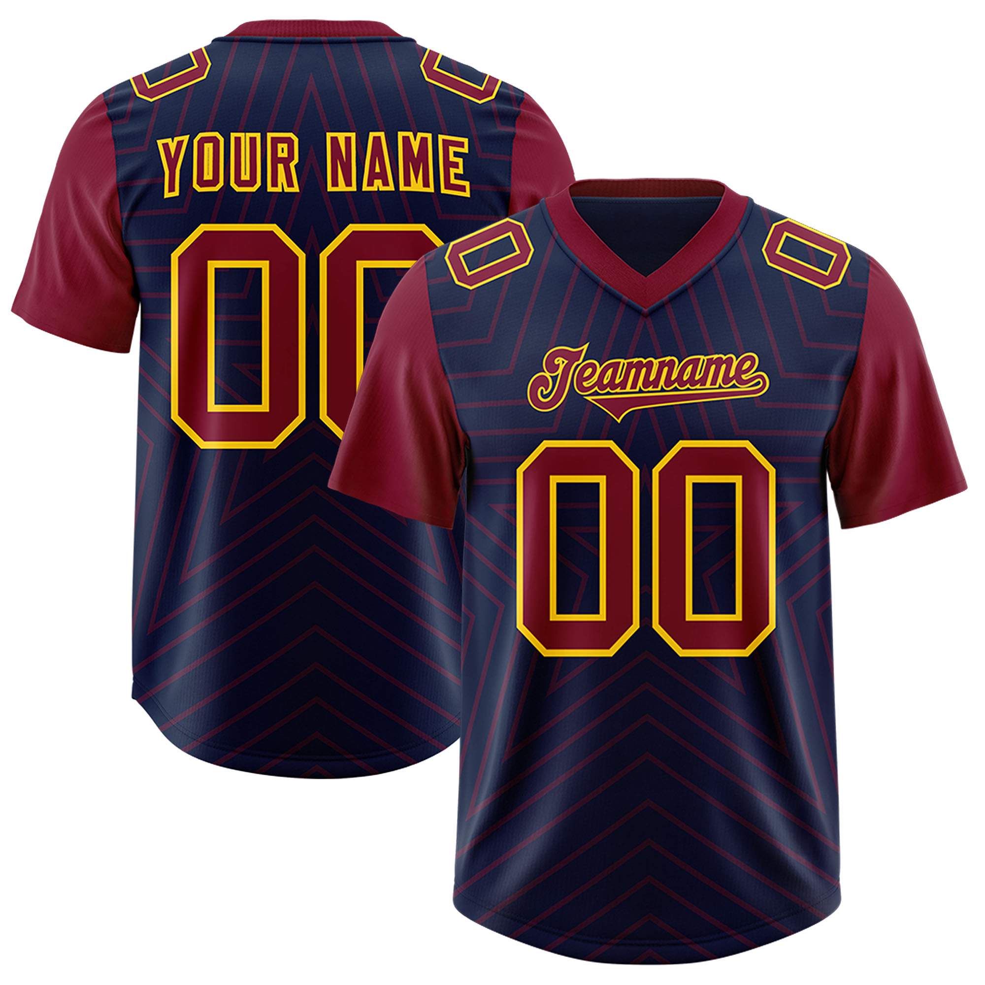 Custom Navy Cardinal Personalized Star Pattern Raglan Sleeves Authentic American Football Jersey