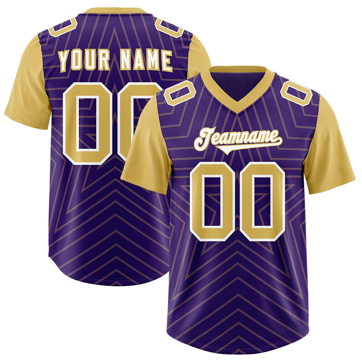 Custom Purple Old Gold Personalized Star Pattern Raglan Sleeves Authentic American Football Jersey