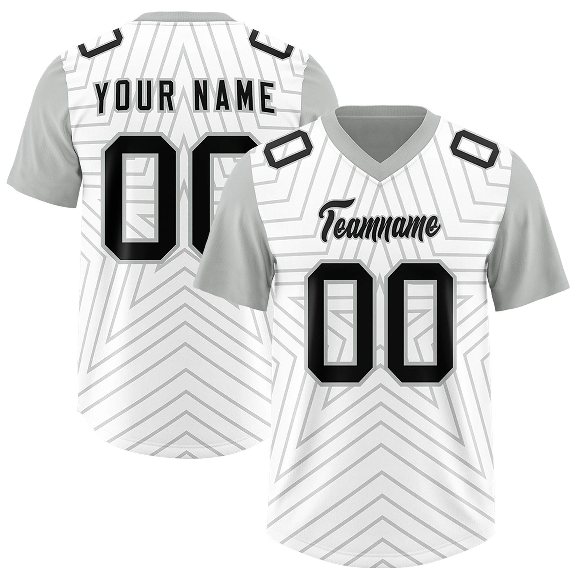 Custom White Gray Personalized Star Pattern Raglan Sleeves Authentic American Football Jersey