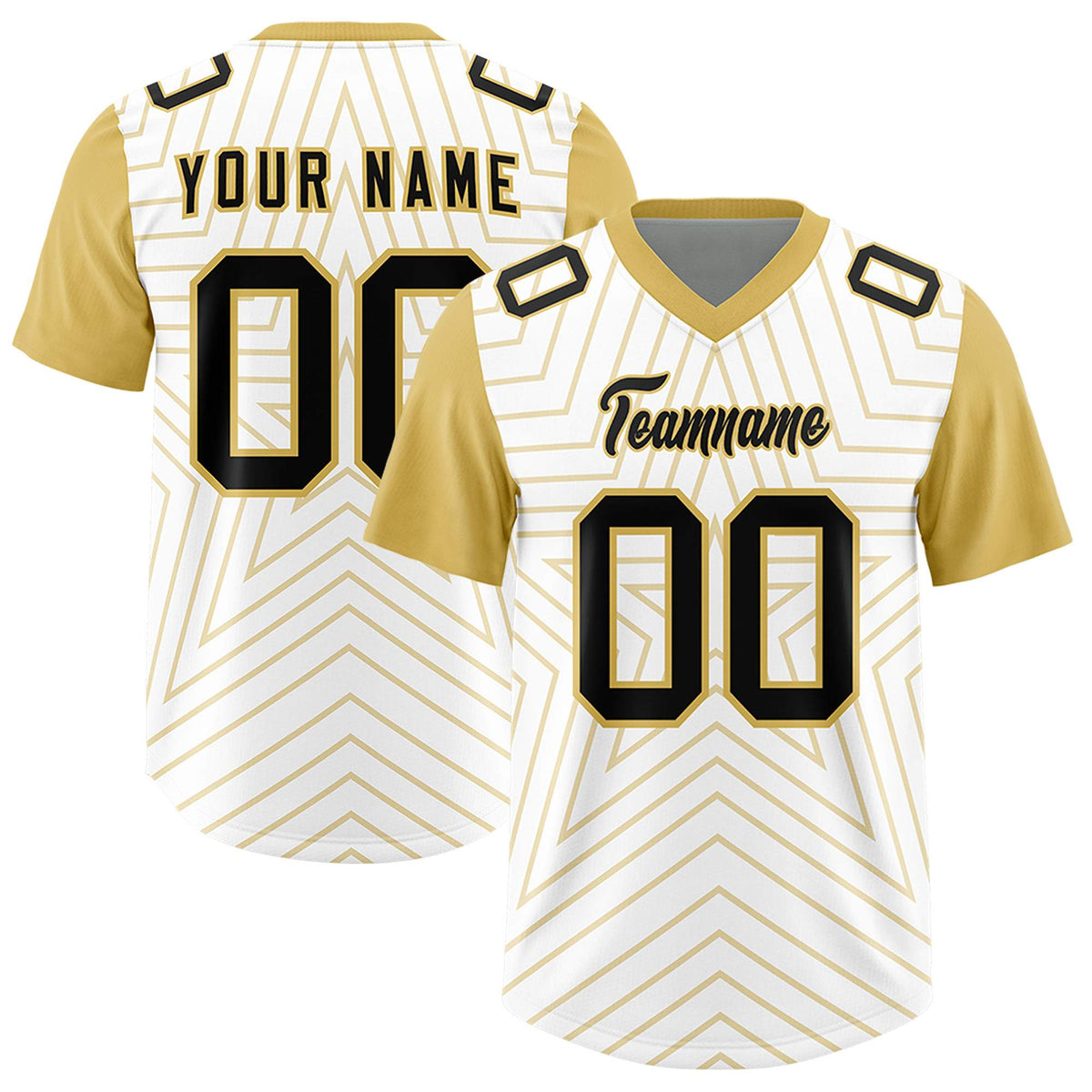 Custom White Old Gold Personalized Star Pattern Raglan Sleeves Authentic American Football Jersey