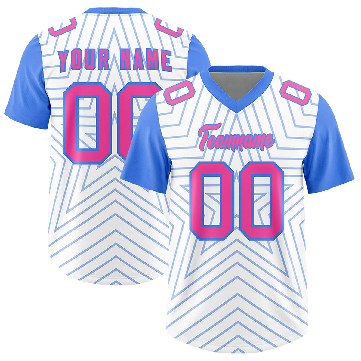 Custom White Powder Blue Personalized Star Pattern Raglan Sleeves Authentic American Football Jersey
